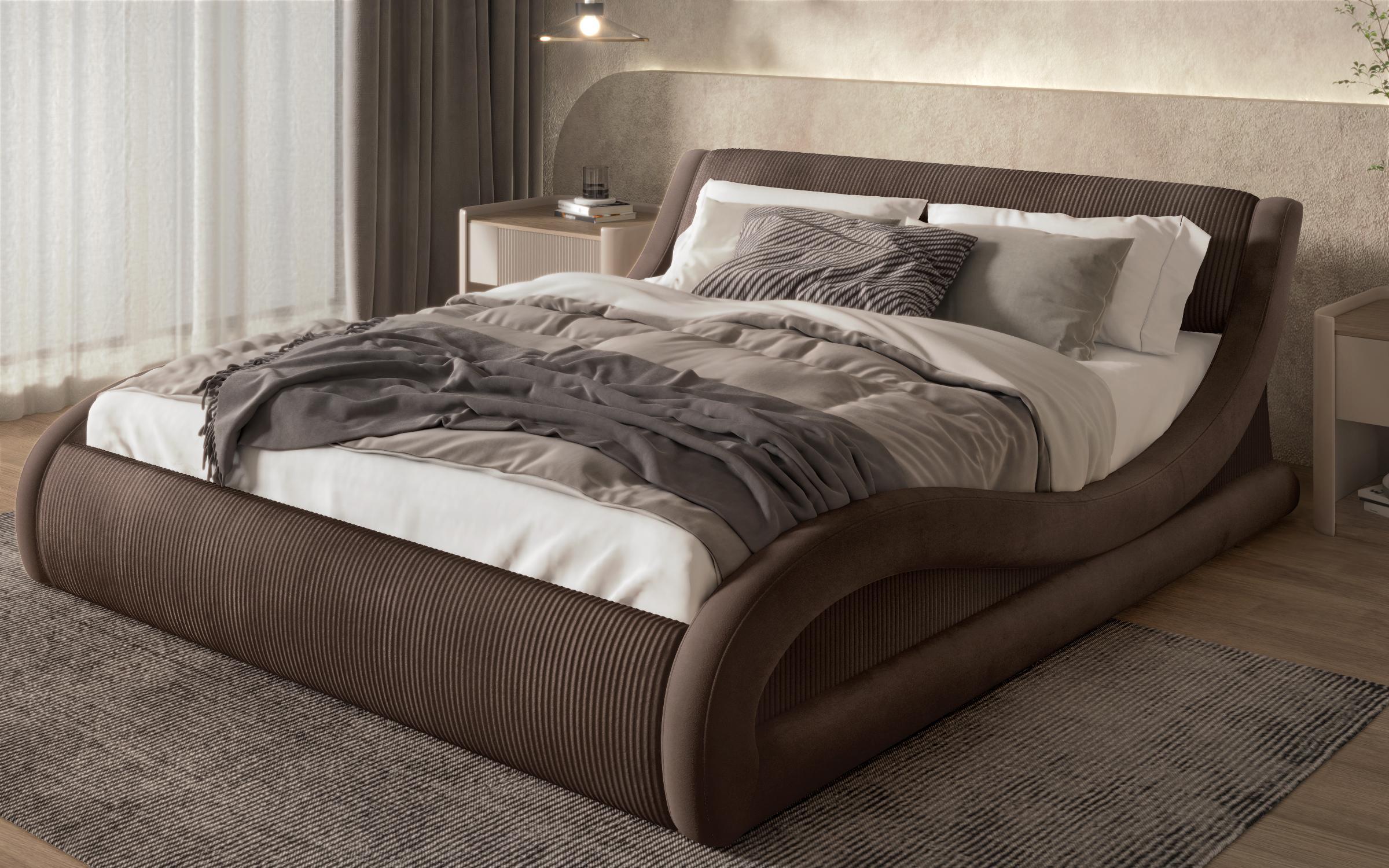 Ταπετσαρισμένο κρεβάτι 160/200 Liviana Deluxe, καφέ + σκούρο καφέ  3
