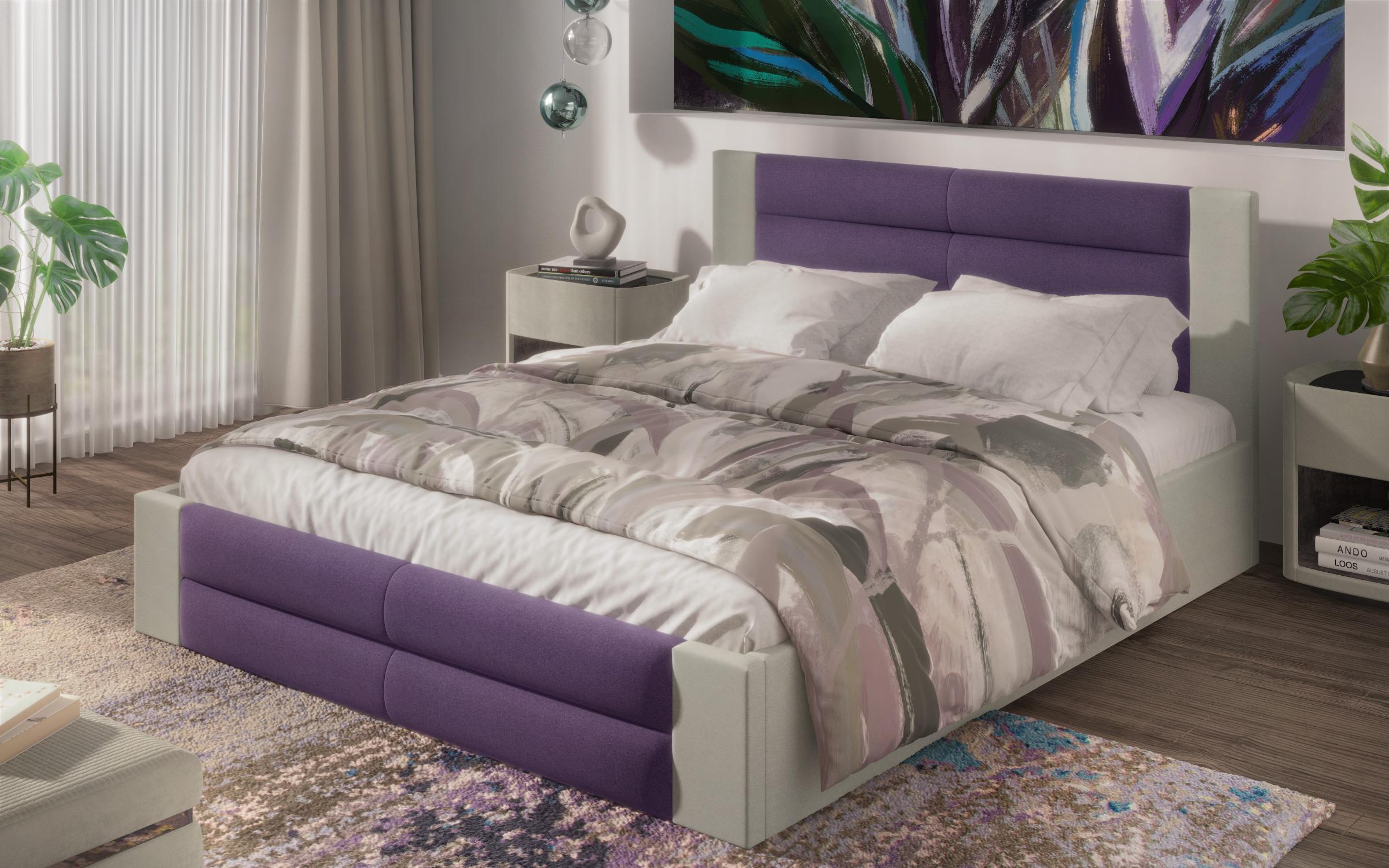 Κρεβάτι Novara velvet για στρώμα 160/200, γκρι + μωβ  2