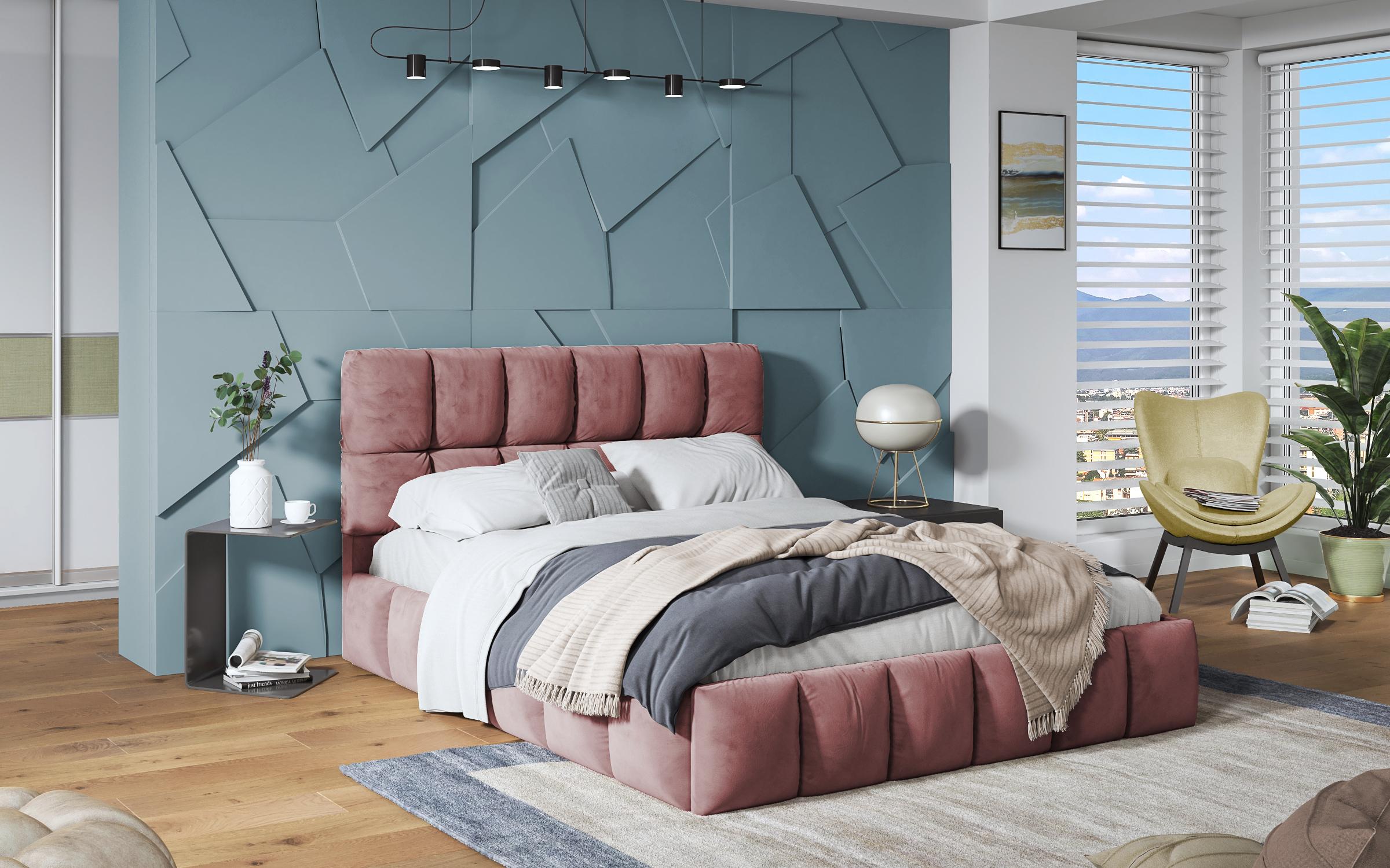 Πολυτελές κρεβάτι Fiorella + στρώμα, σκούρο ροζ  1