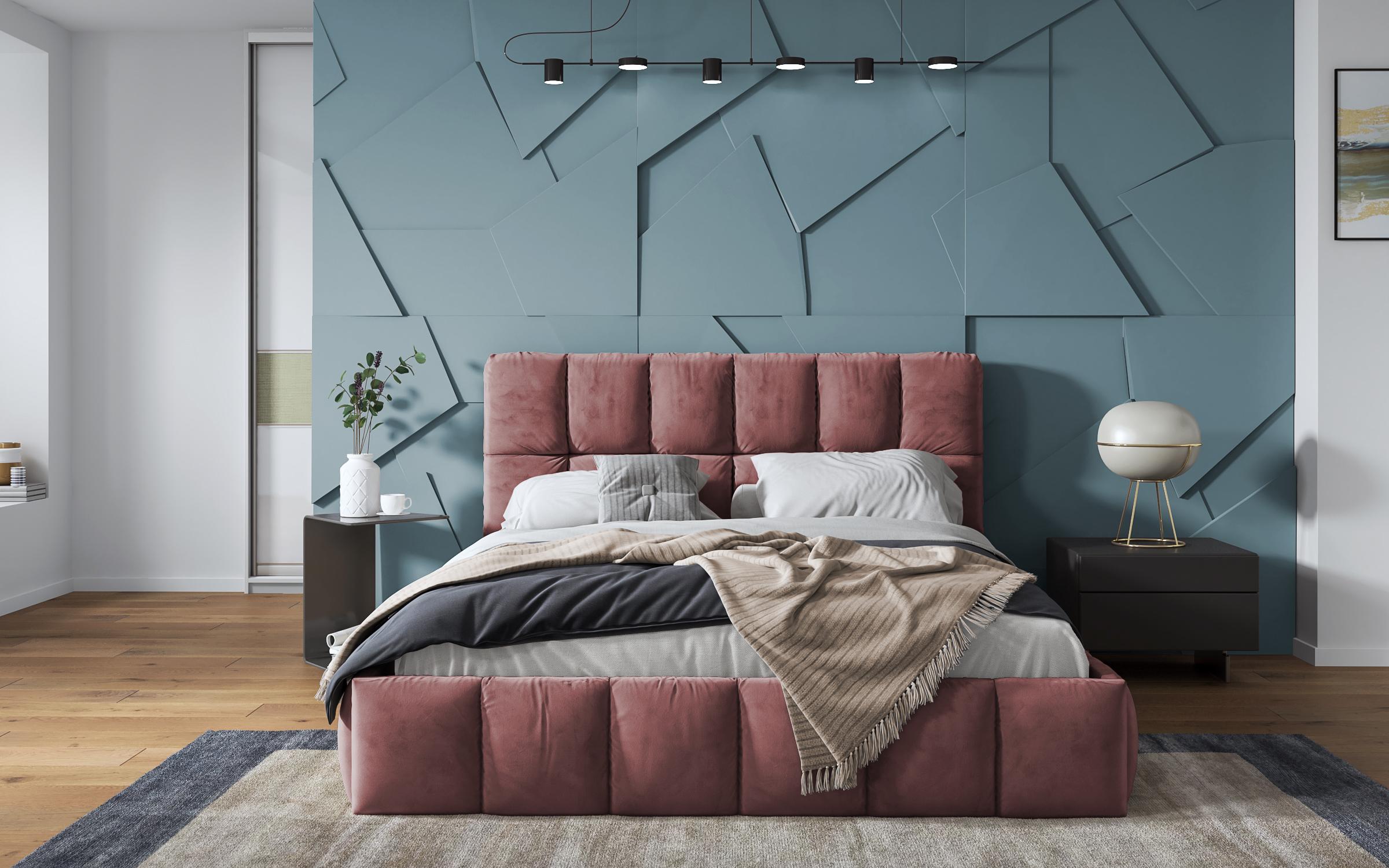 Πολυτελές κρεβάτι Fiorella + στρώμα, σκούρο ροζ  2