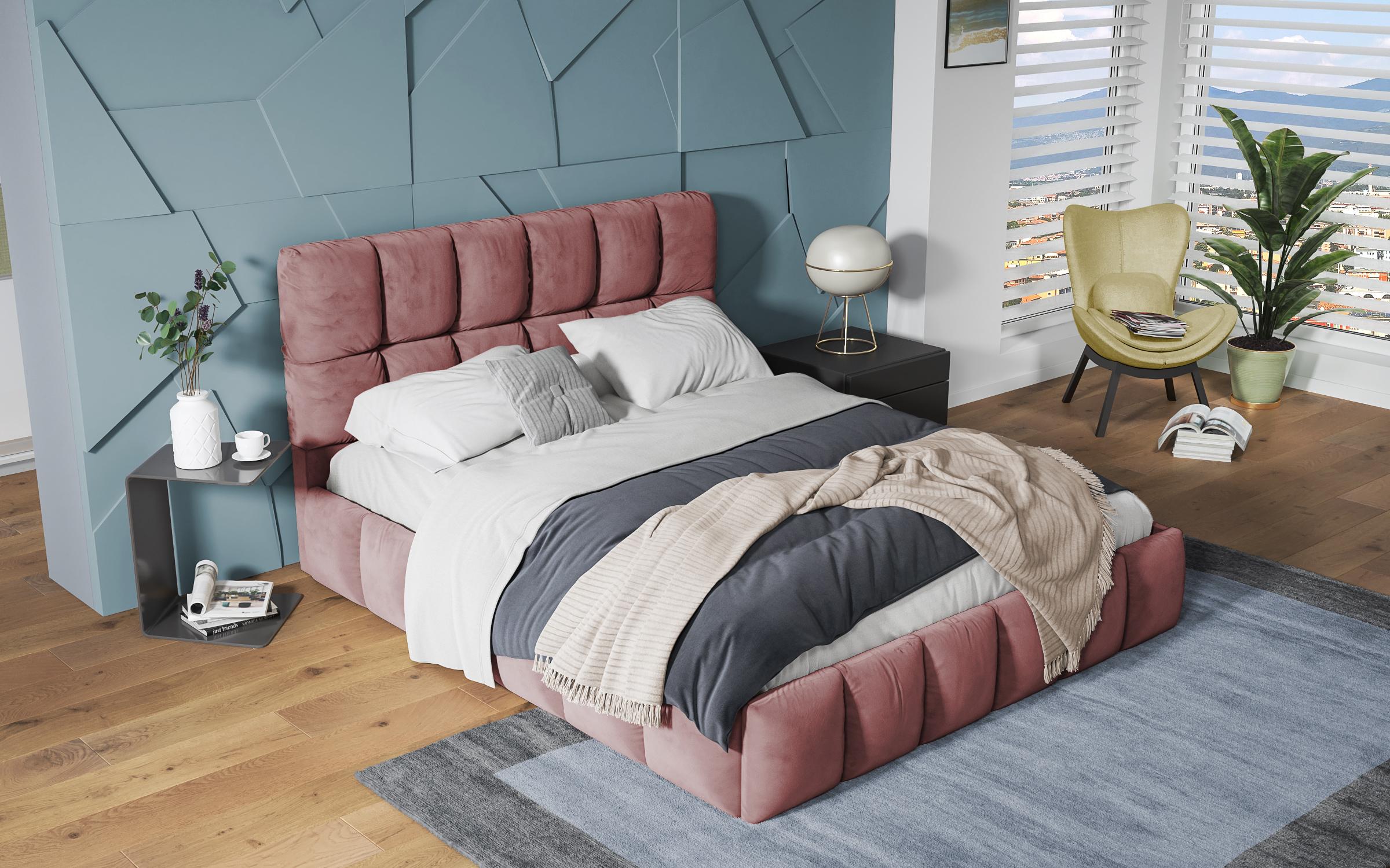 Πολυτελές κρεβάτι Fiorella + στρώμα, σκούρο ροζ  3