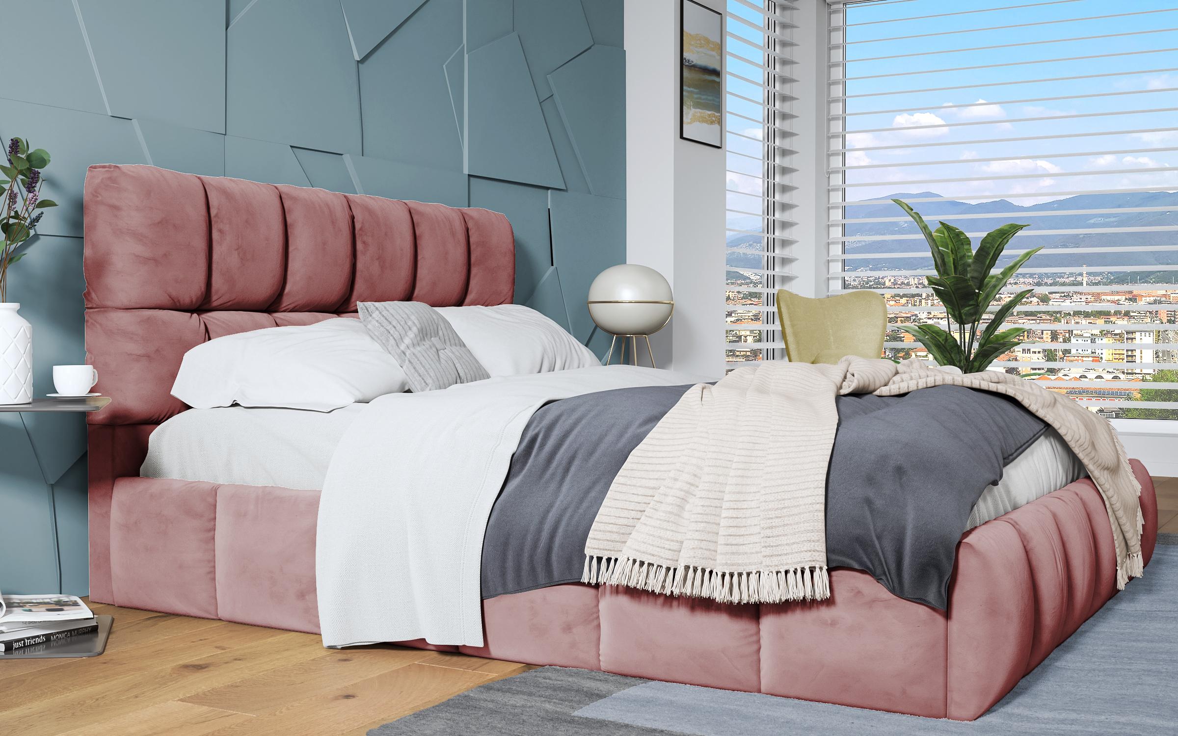 Πολυτελές κρεβάτι Fiorella + στρώμα, σκούρο ροζ  4