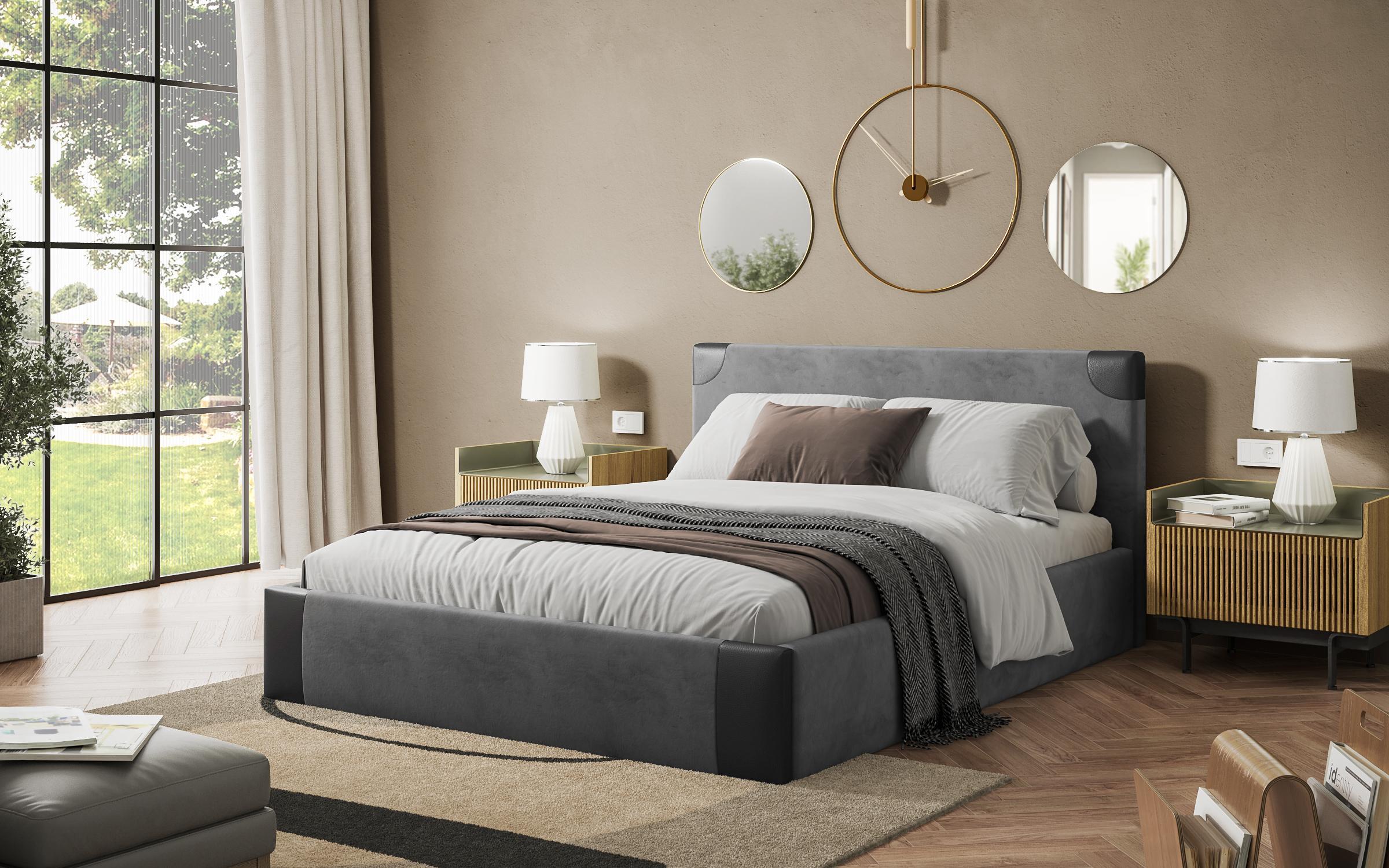 Κρεβάτι Ravelo για στρώμα 160/200, γκρι + μαύρο δέρμα  1
