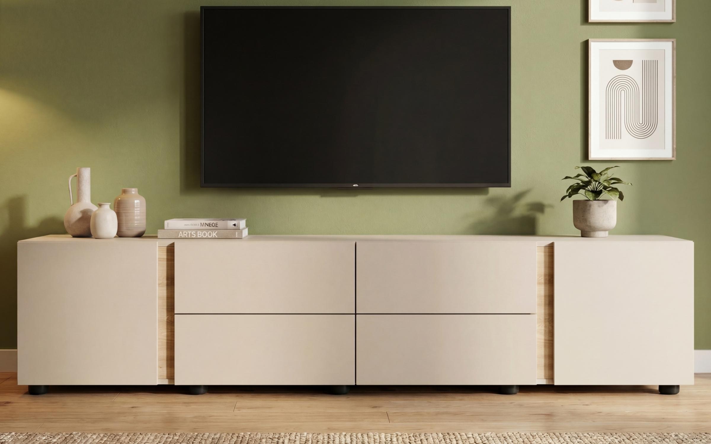 Έπιπλο TV Omonia, cashmere + δρυς Castello honey  3
