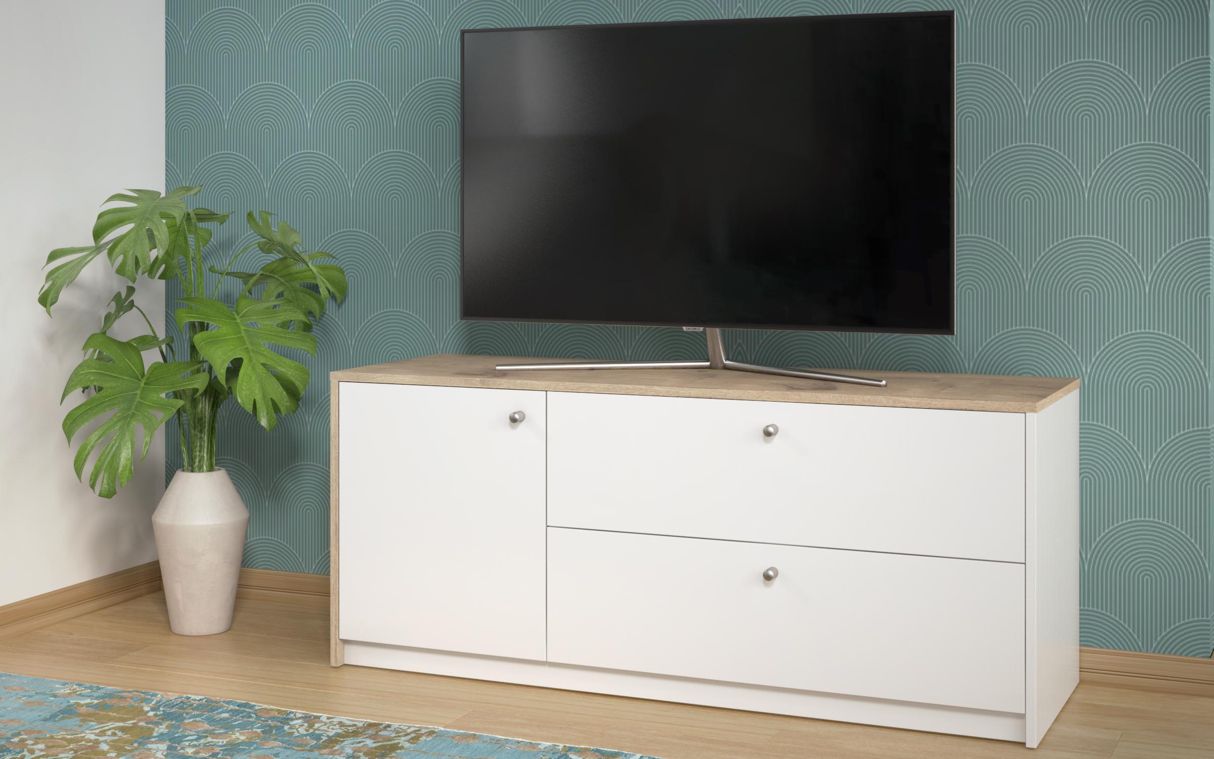 Έπιπλο TV Grande, λευκό ματ + ανοιχτόχρωμη δρυς  4