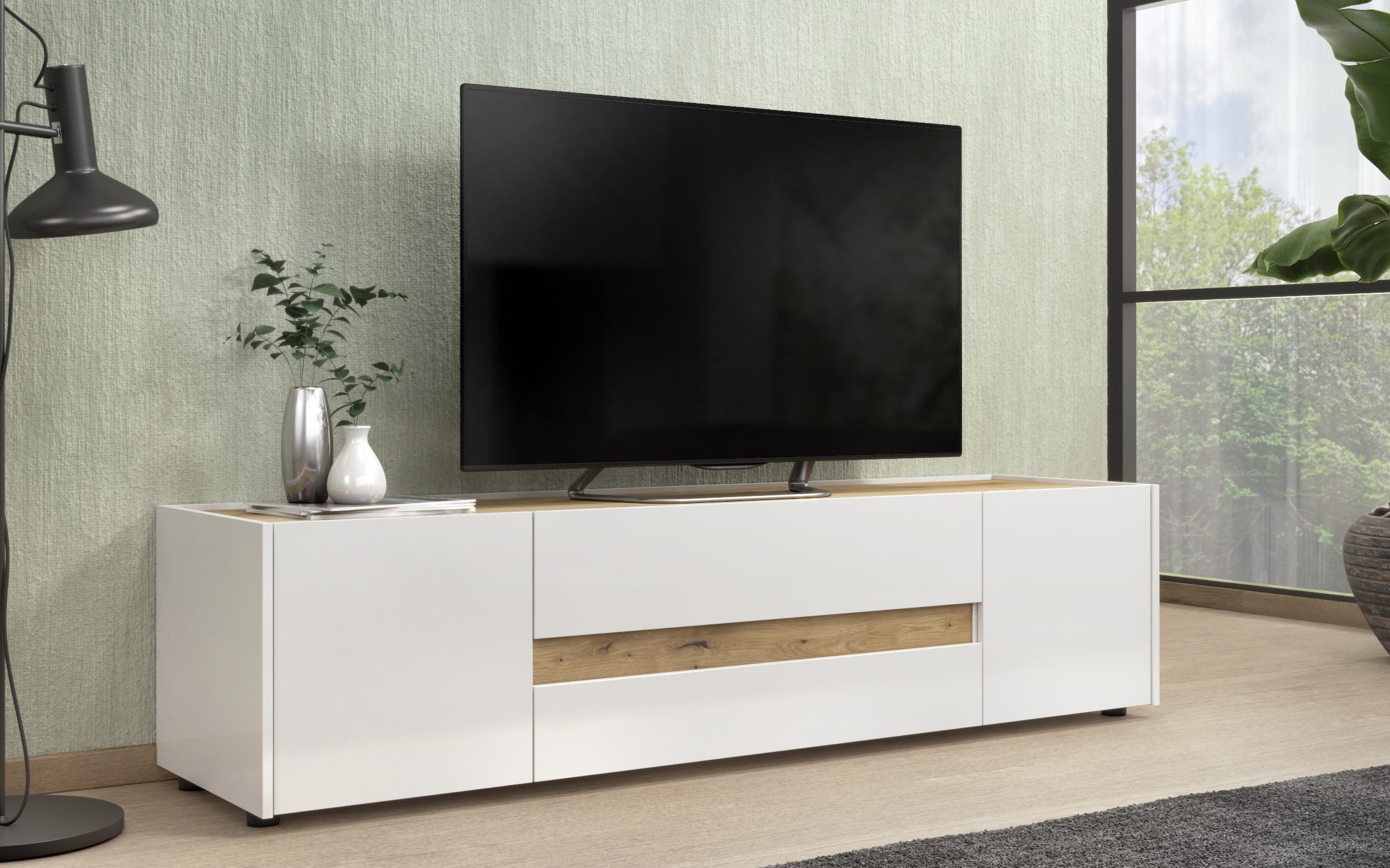 Έπιπλο TV Pier, δρυς evok  + λευκό γυαλιστερό  1