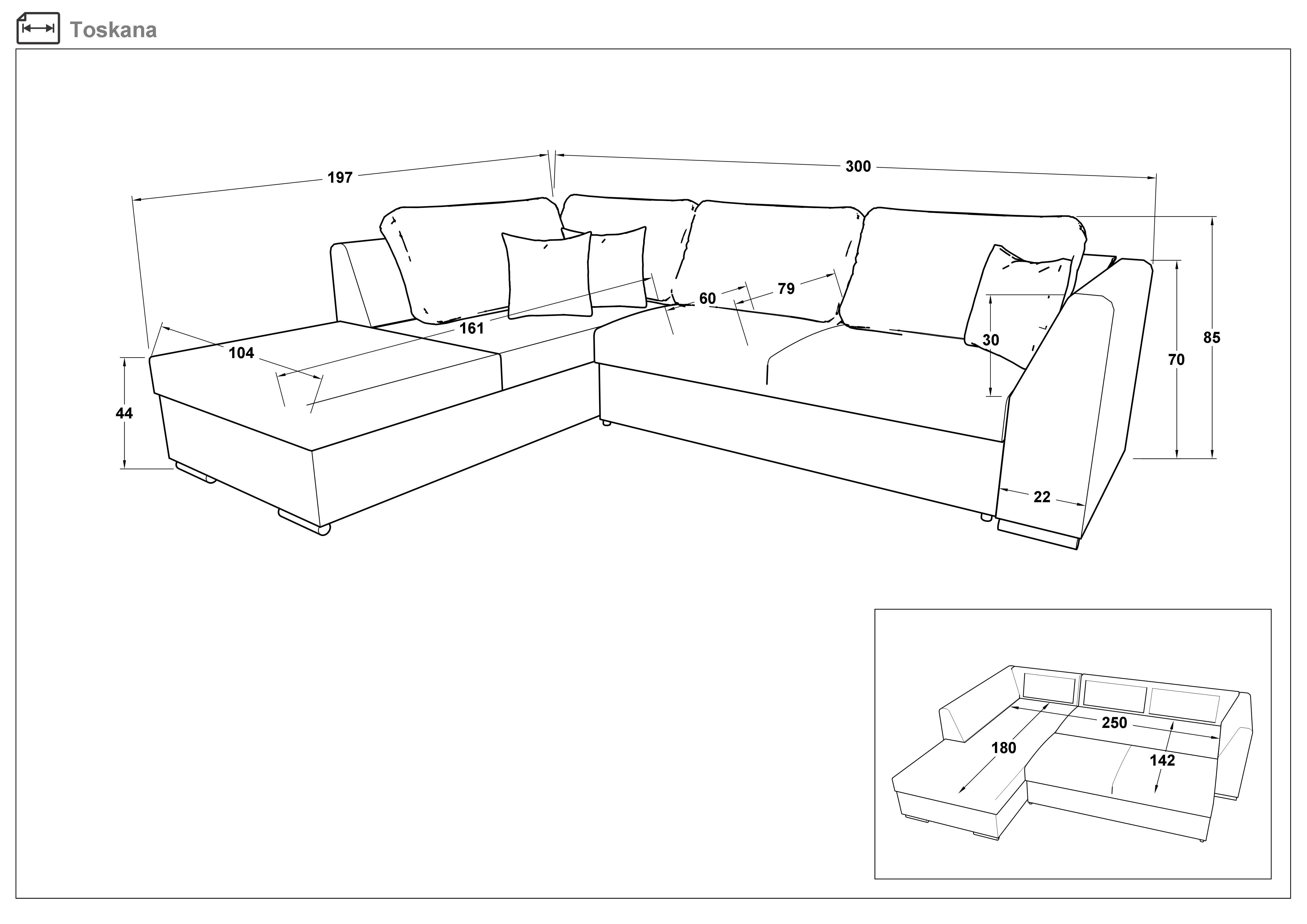 Γωνιακός καναπές - κρεβάτι Toskana, ανοιχτό καφέ + καφέ , αριστερό  2