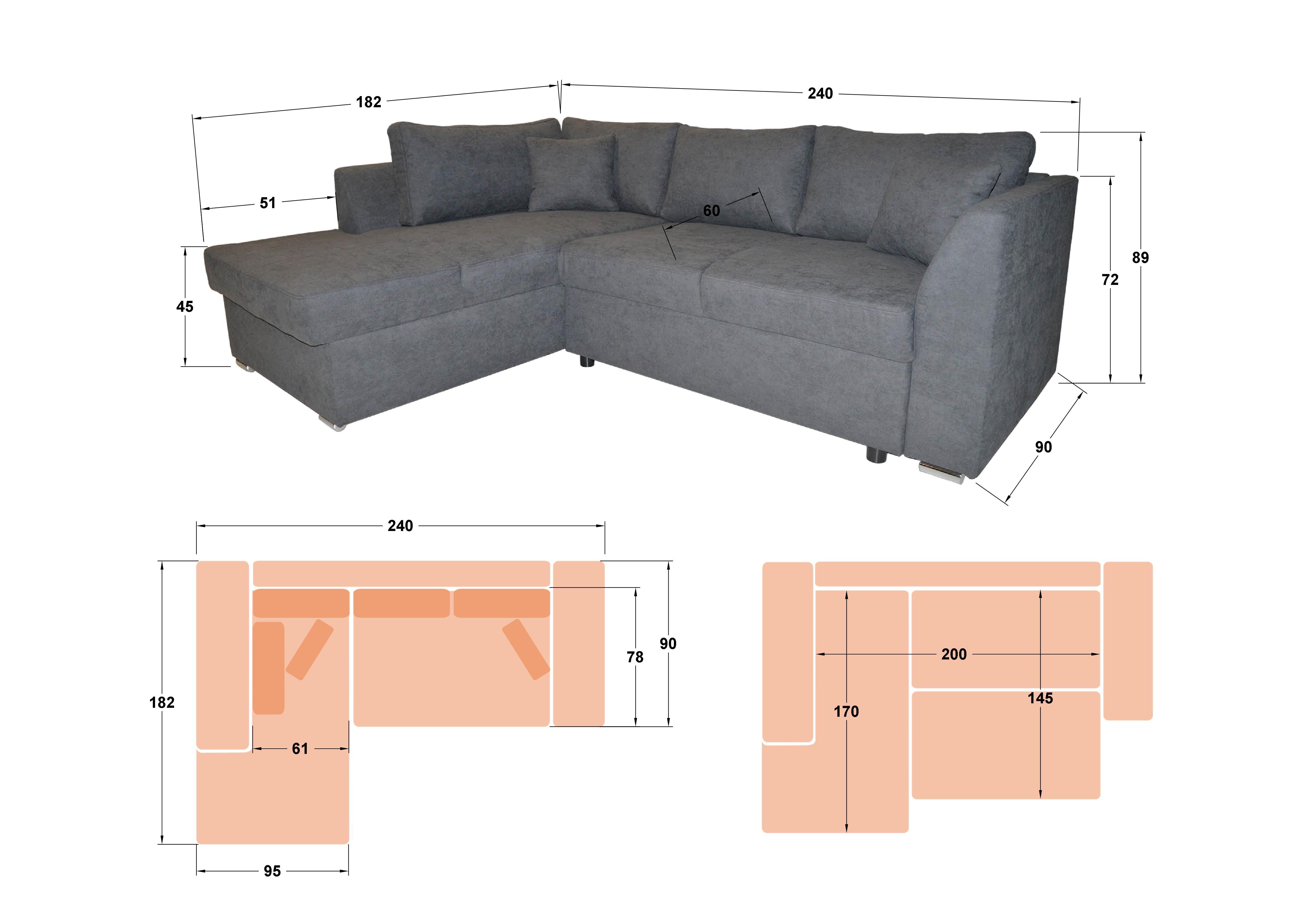 Γωνιακός καναπές – κρεβάτι Toskana S, καφέ  2
