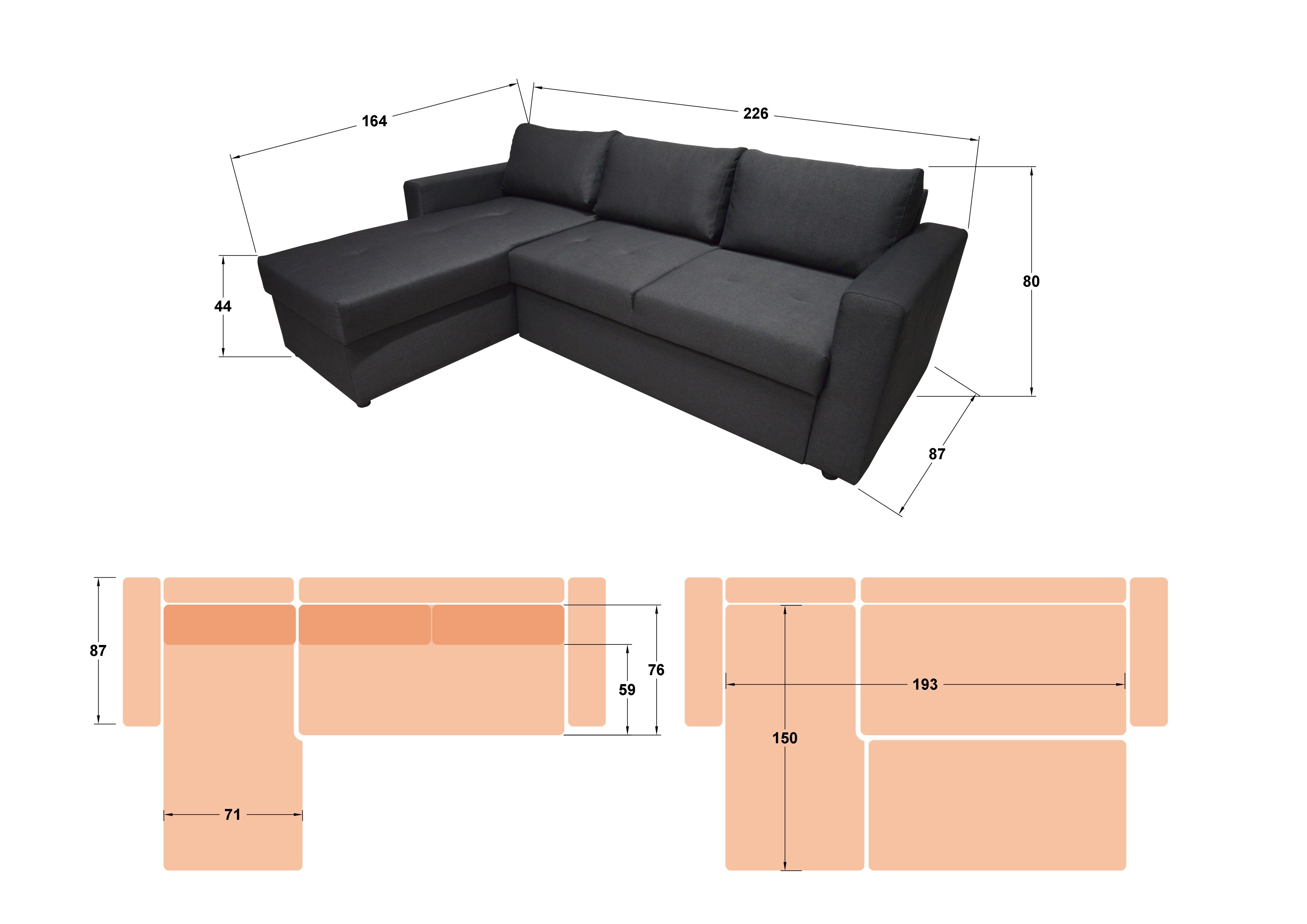 Γωνιακός καναπές Trento, σκούρο γκρι  2