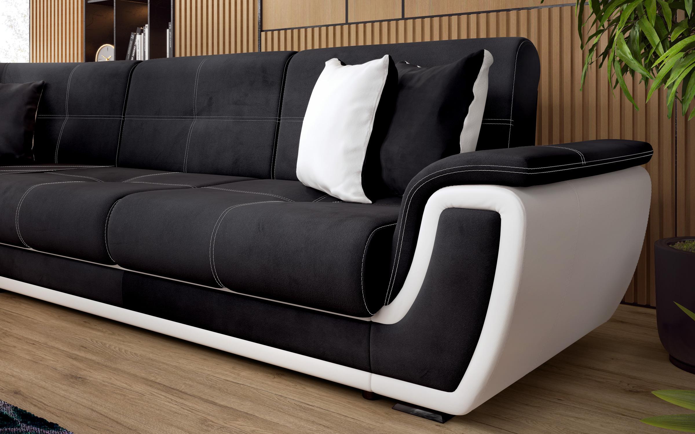 Γωνιακός καναπές Princess, μαύρο + λευκό δέρμα  5