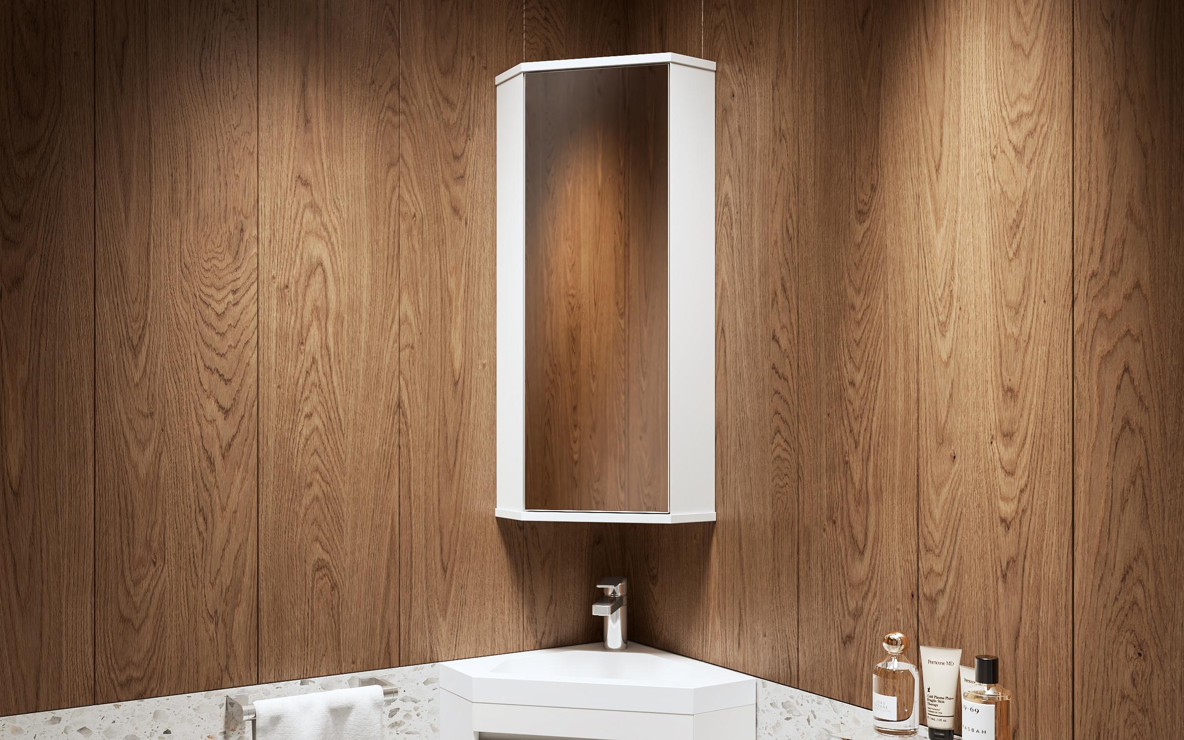 Γωνιακό ντουλάπι μπάνιου + καθρέφτης PVC, λευκό  1