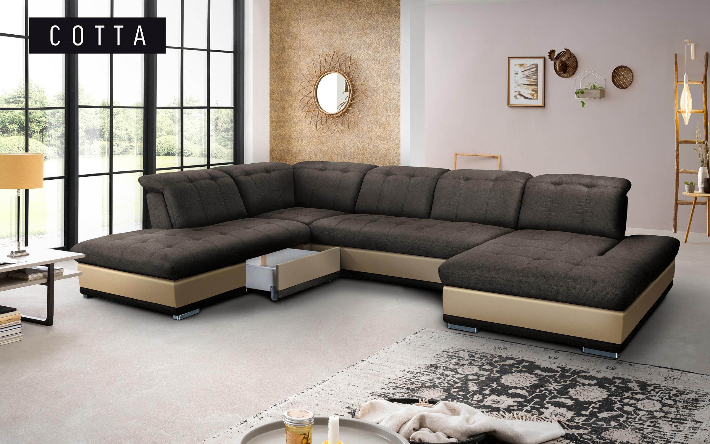 Γωνιακός καναπές Π σχήμα Balero, σκούρο καφέ + μπεζ  3