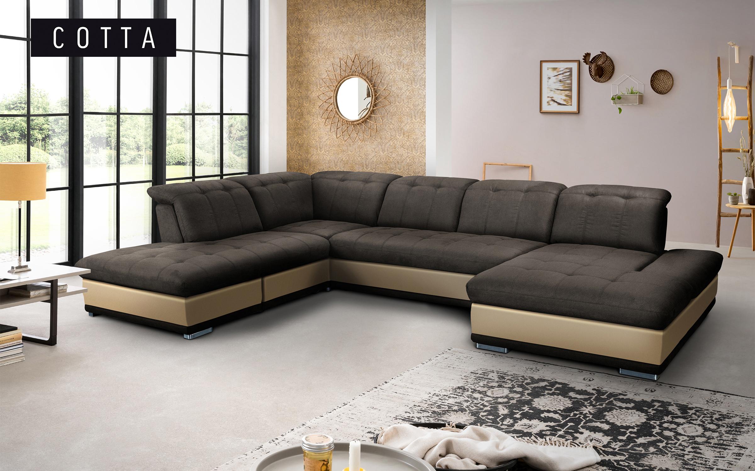 Γωνιακός καναπές Π σχήμα Balero, σκούρο καφέ + μπεζ  1