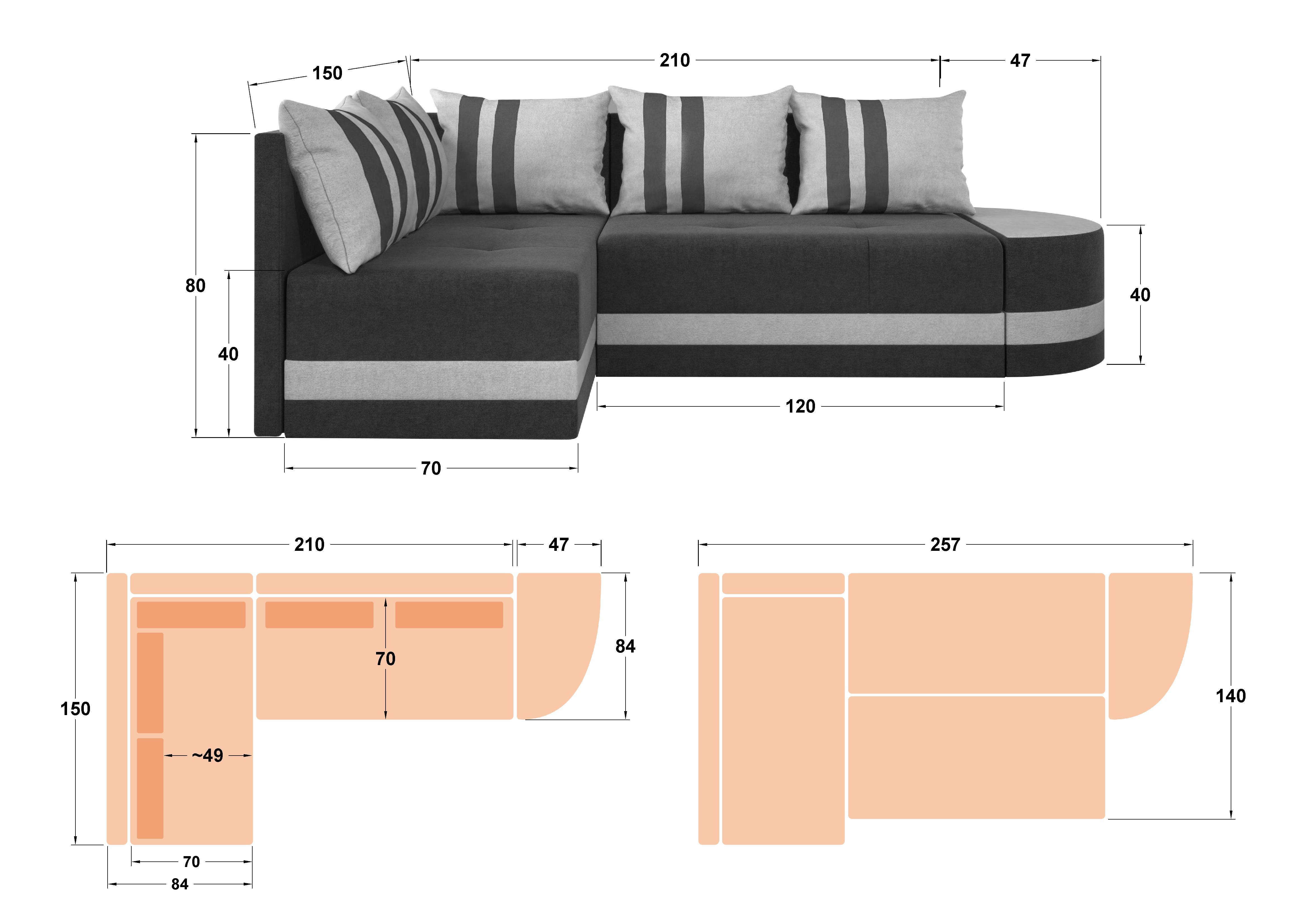 Γωνιακός καναπές – κρεβάτι  Viliyan M, μαύρο + κόκκινο  2