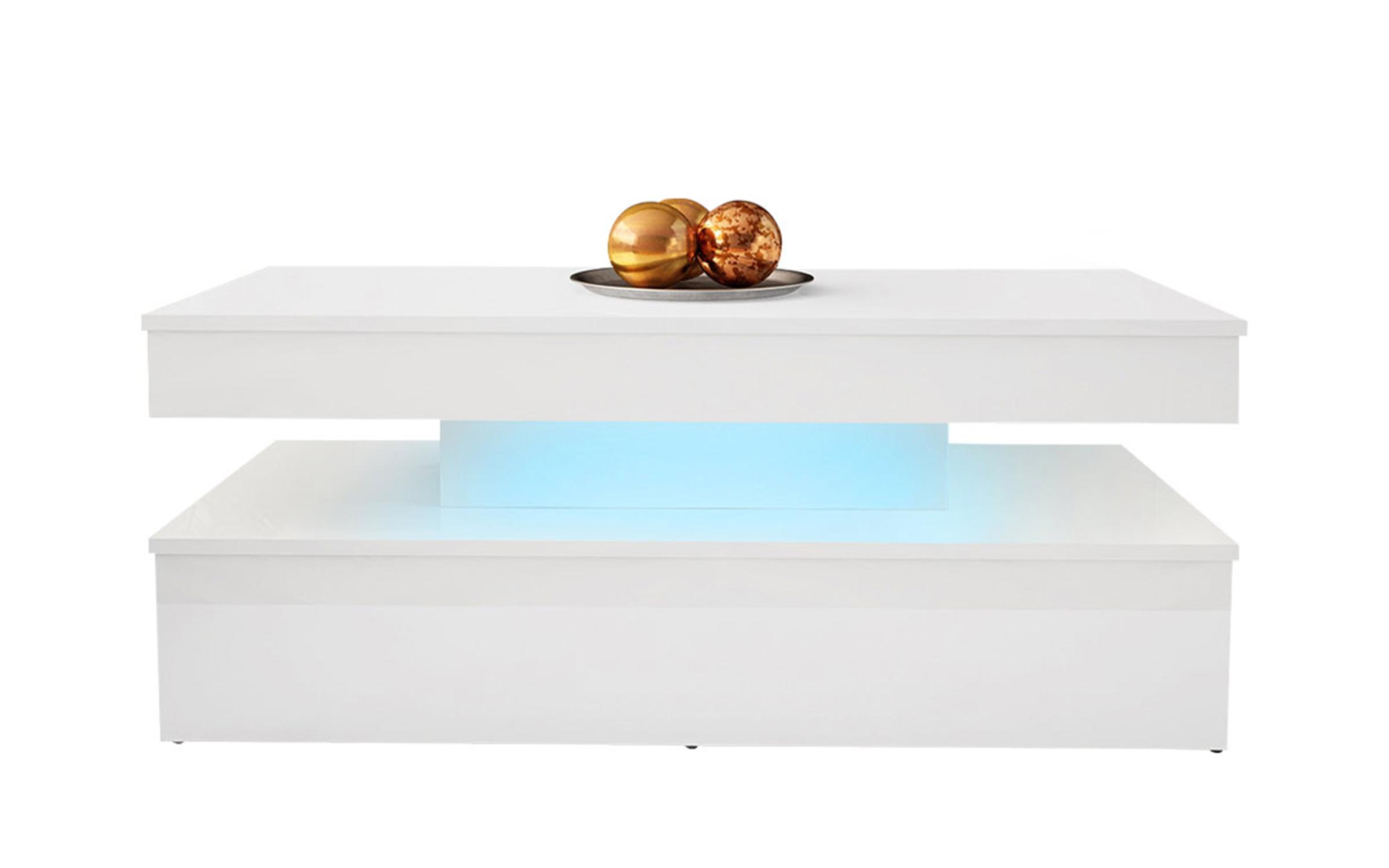 Τραπεζάκι σαλονιού  Vamira + LED, λευκό + λευκό γυαλιστερό  2