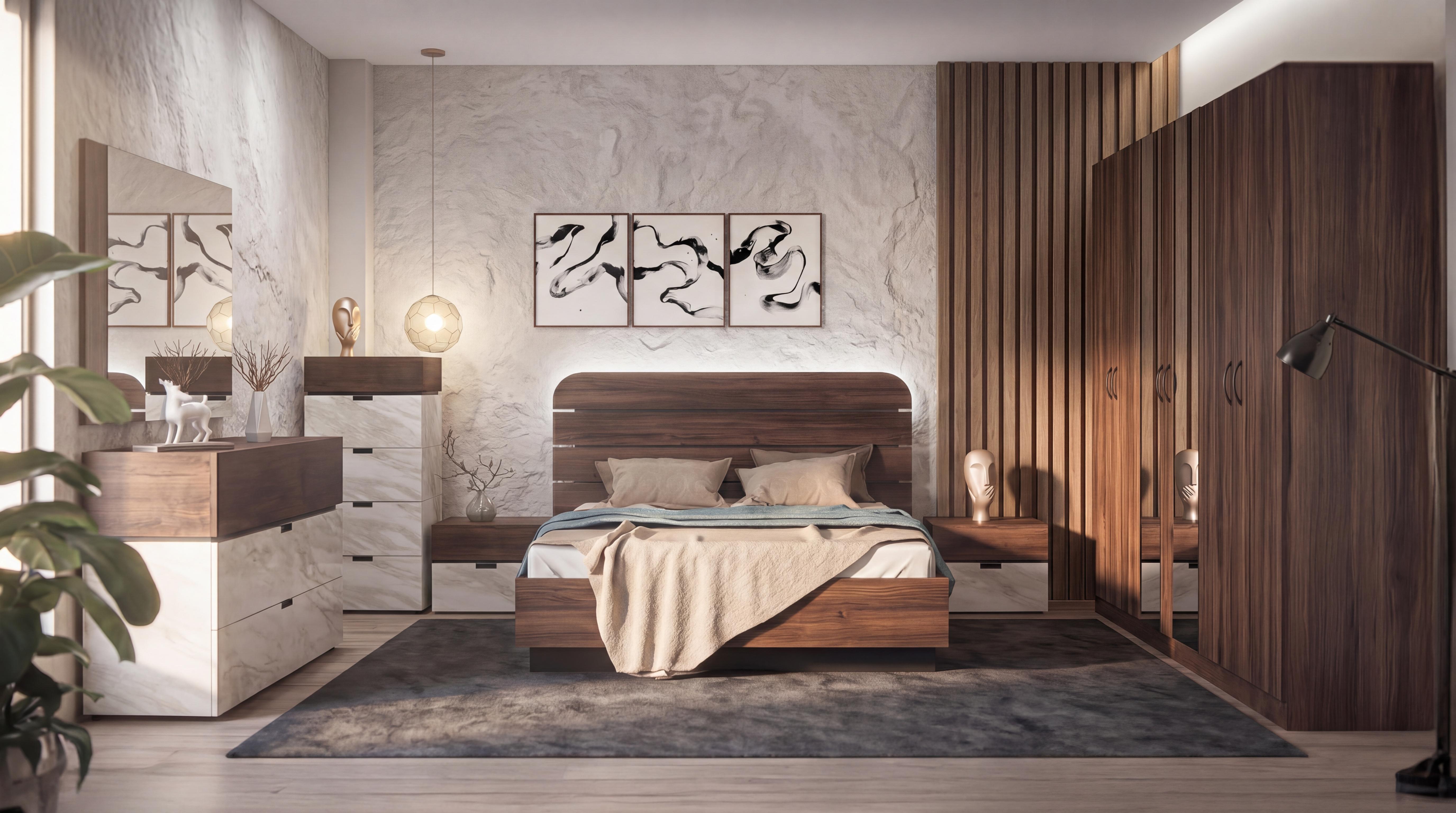 Σετ κρεβατοκάμαρας 160/200 Aloma, δρυς ristretto baroque + διακοσμητικό λευκό μάρμαρο  1