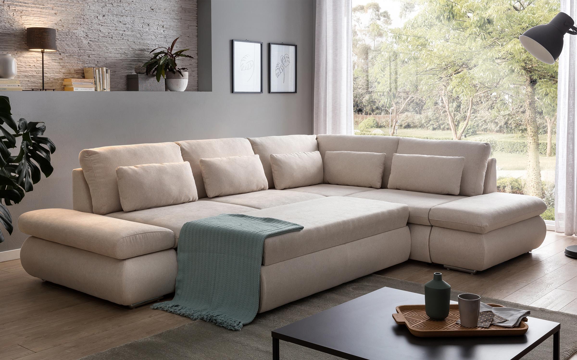Γωνιακός καναπές – κρεβάτι Delmar, μπεζ  4