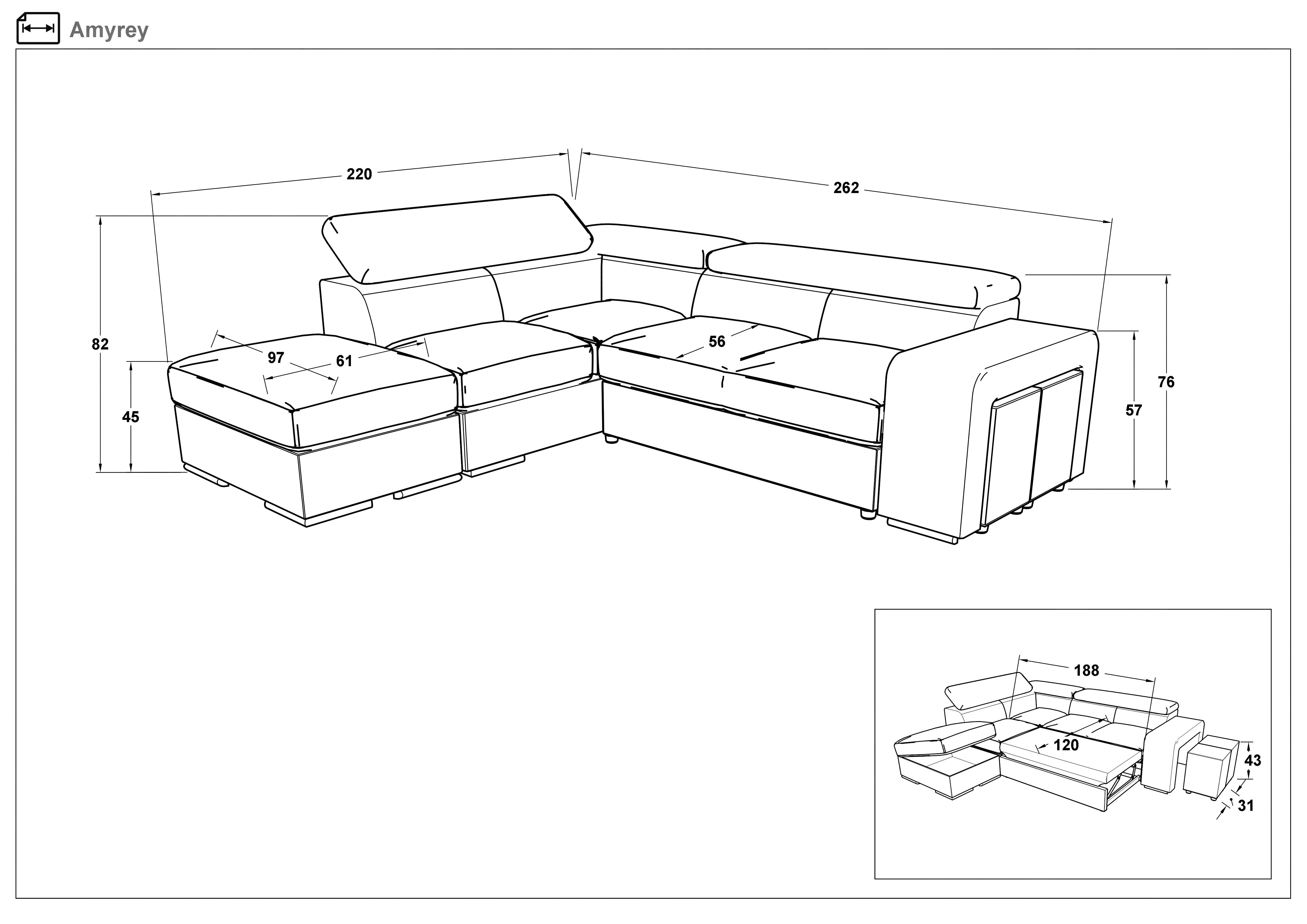Γωνιακός καναπές – κρεβάτι Amirei + 2 σκαμπό, γκρι + λευκό δέρμα  2
