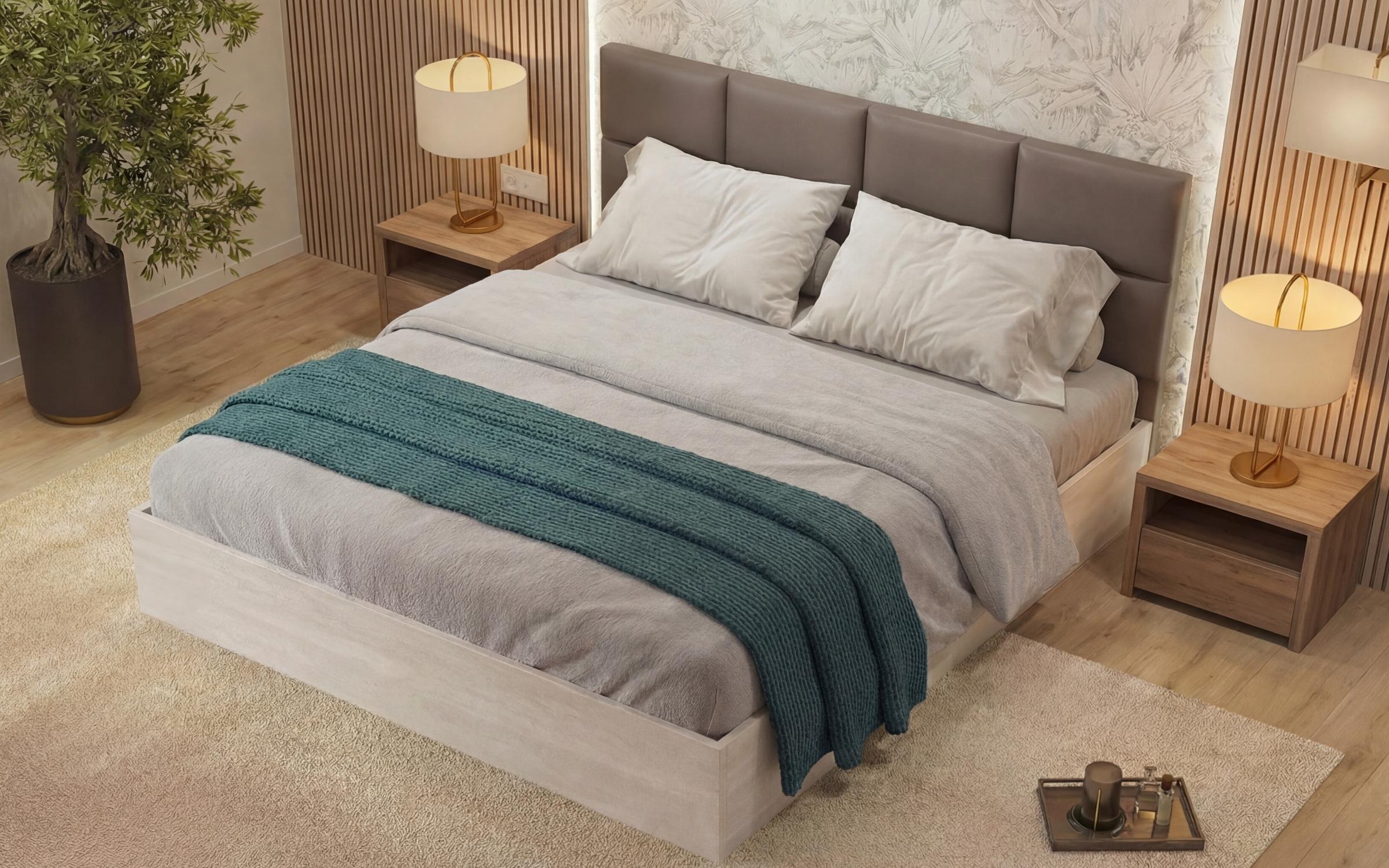 Ταπετσαρισμένο κρεβάτι 160/200 Keti + στρώμα, silk + γκρι-καφέ δέρμα  4