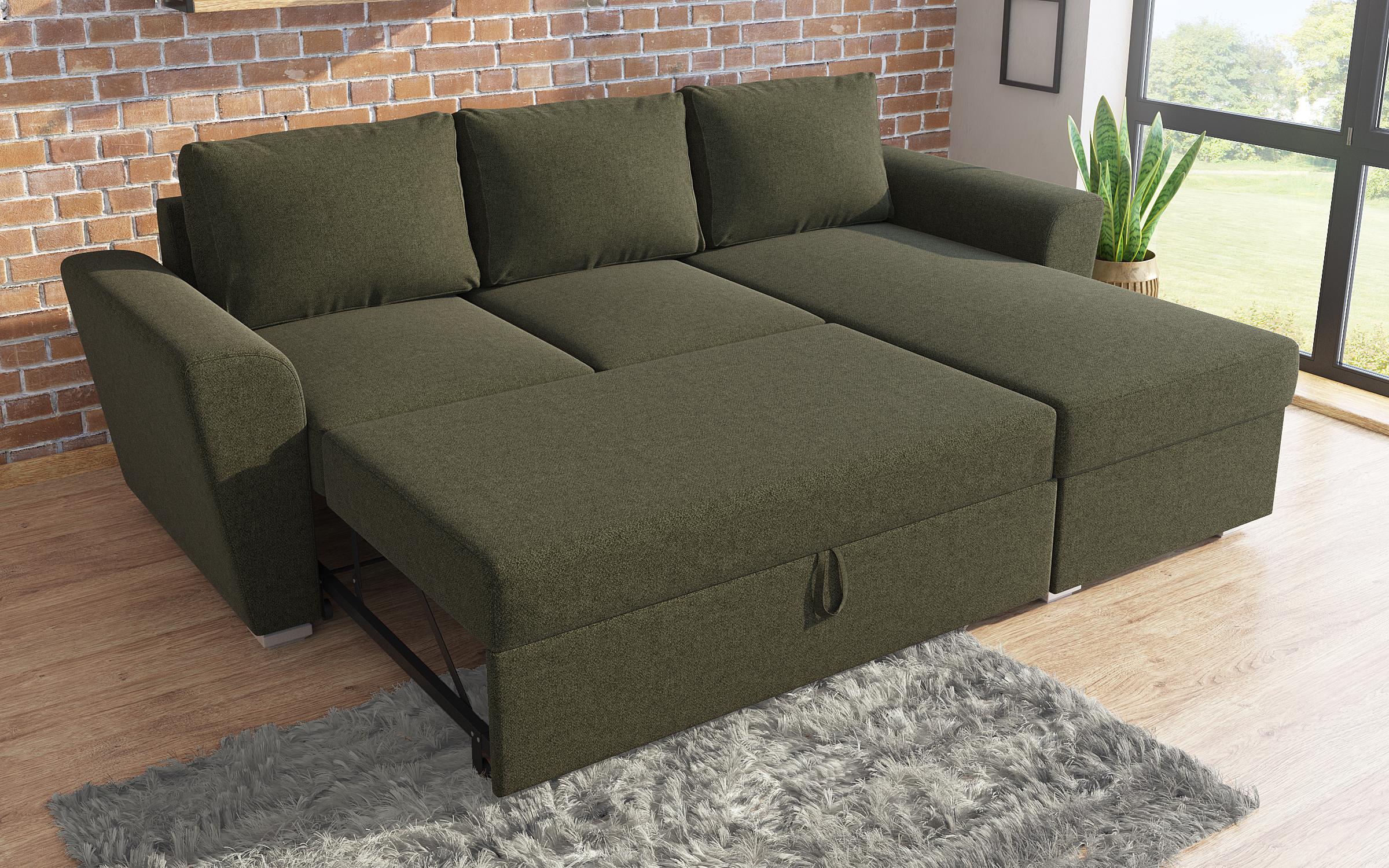 Γωνιακός καναπές - κρεβάτι Michelangelo, σκούρο  πράσινο  7