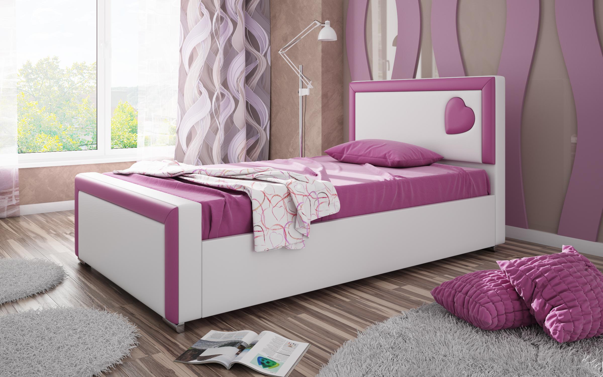 Κρεβάτι Elsa (χωρίς στρώμα), λευκό + ροζ δέρμα  1
