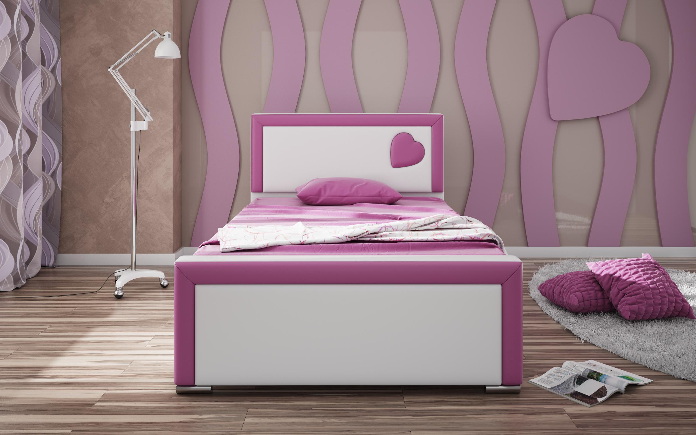 Κρεβάτι Elsa (χωρίς στρώμα), λευκό + ροζ δέρμα  2