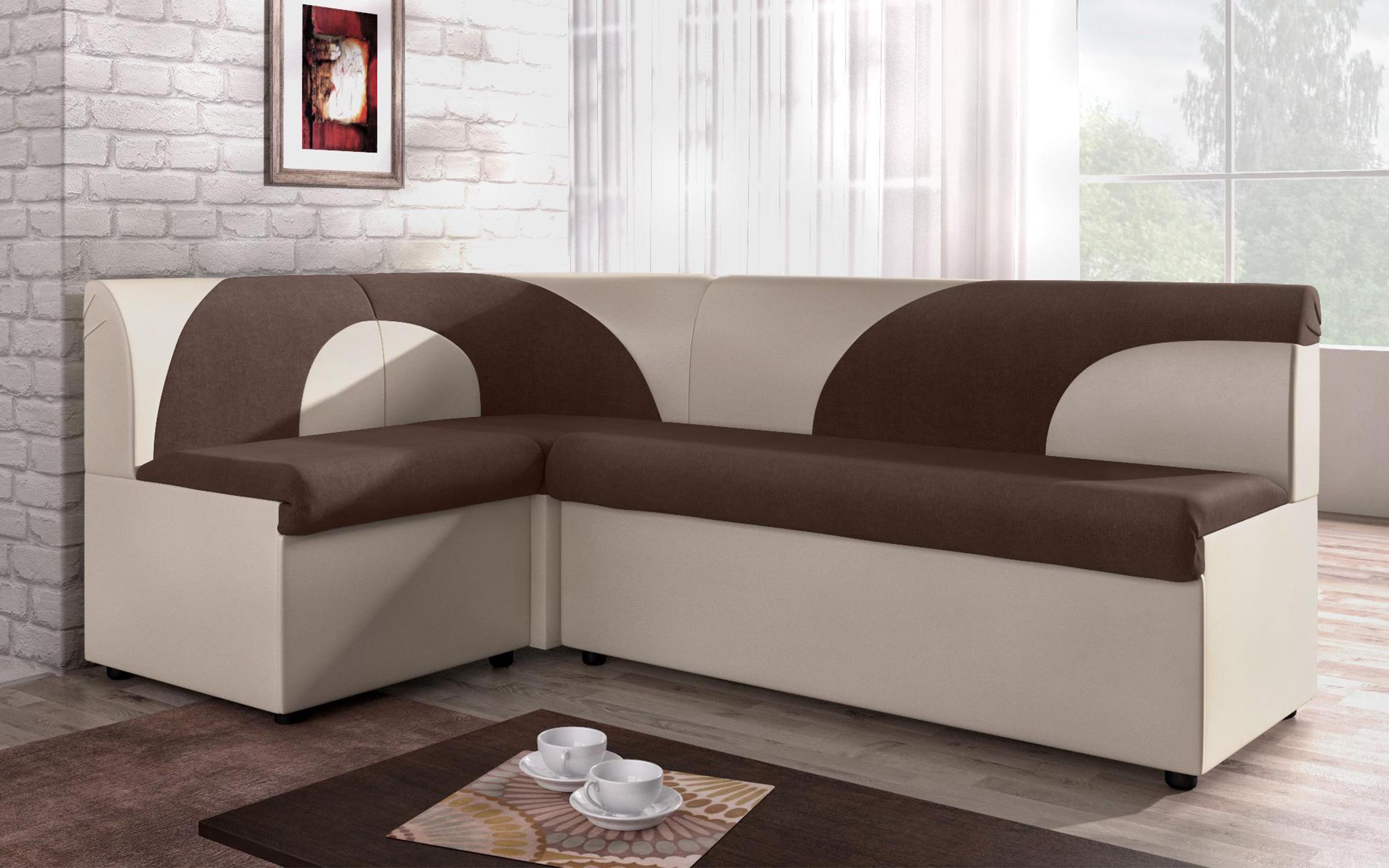 Γωνιακός καναπές κουζίνας Ara mini, καφέ + μπεζ δέρμα  2