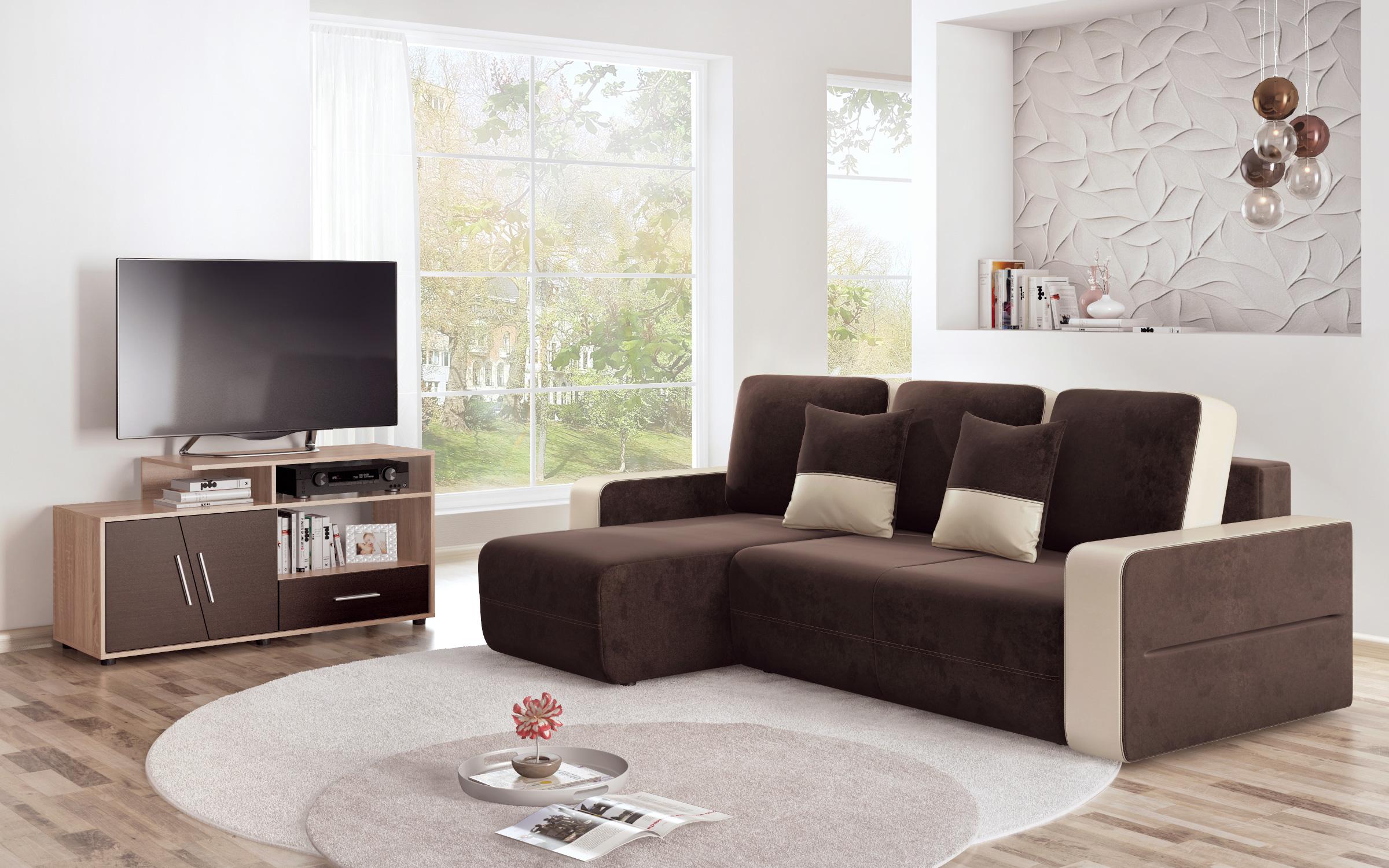 Γωνιακός καναπές – κρεβάτι Borian, σκούρο καφέ + μπεζ δέρμα  7