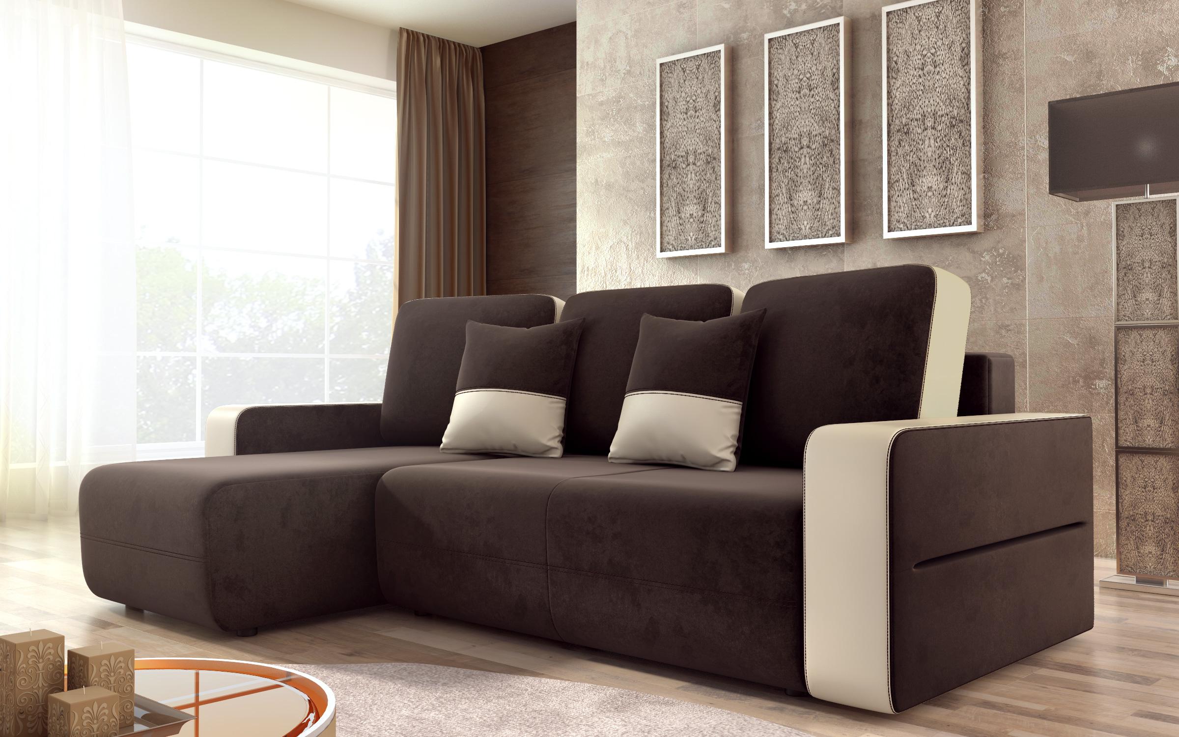 Γωνιακός καναπές – κρεβάτι Borian, σκούρο καφέ + μπεζ δέρμα  3