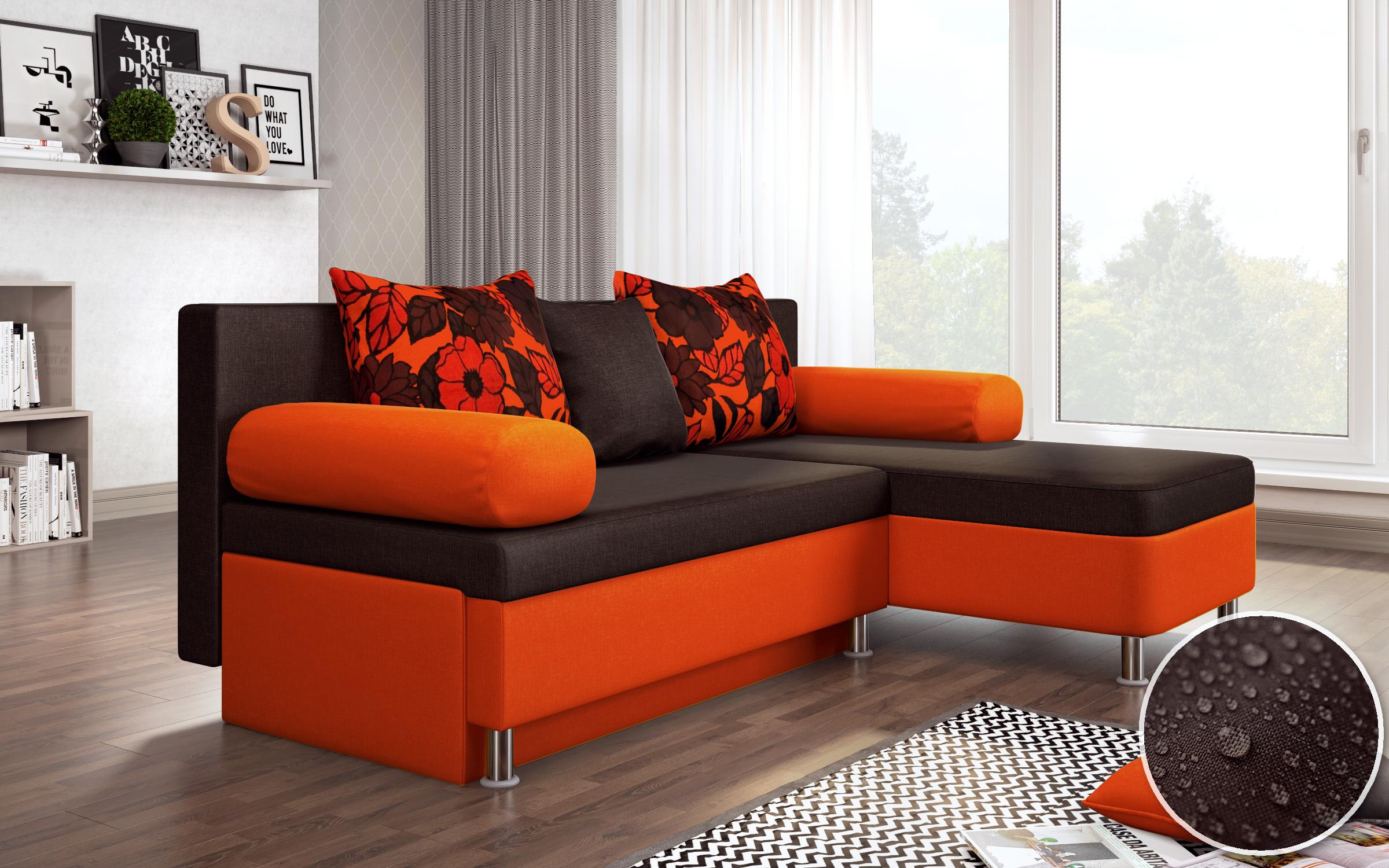 Γωνιακός καναπές Dani S, σκούρο καφέ D52 + πορτοκαλί  D68  1