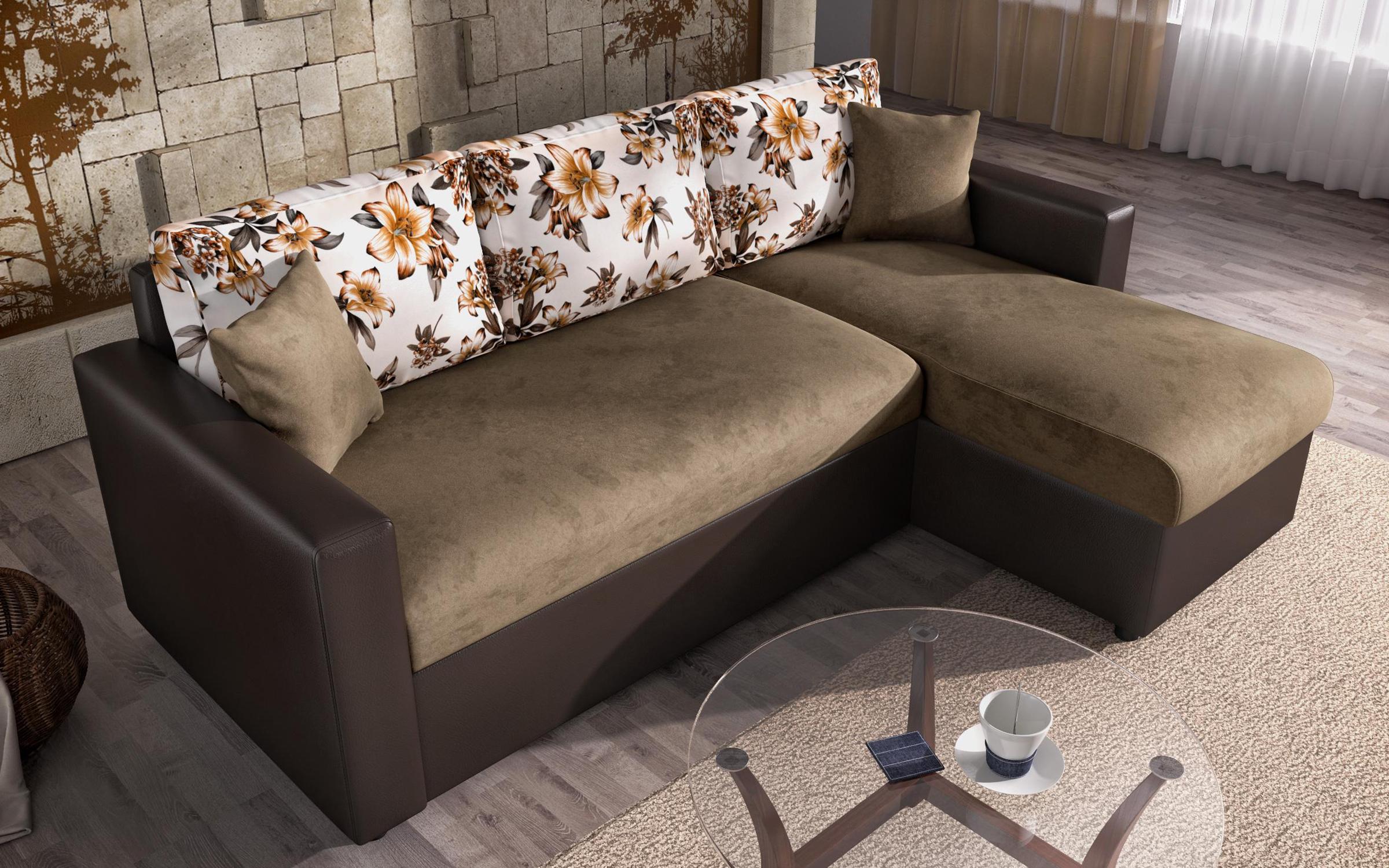 Γωνιακός καναπές - κρεβάτι Karo, ανοιχτό καφέ + καφέ δέρμα  5