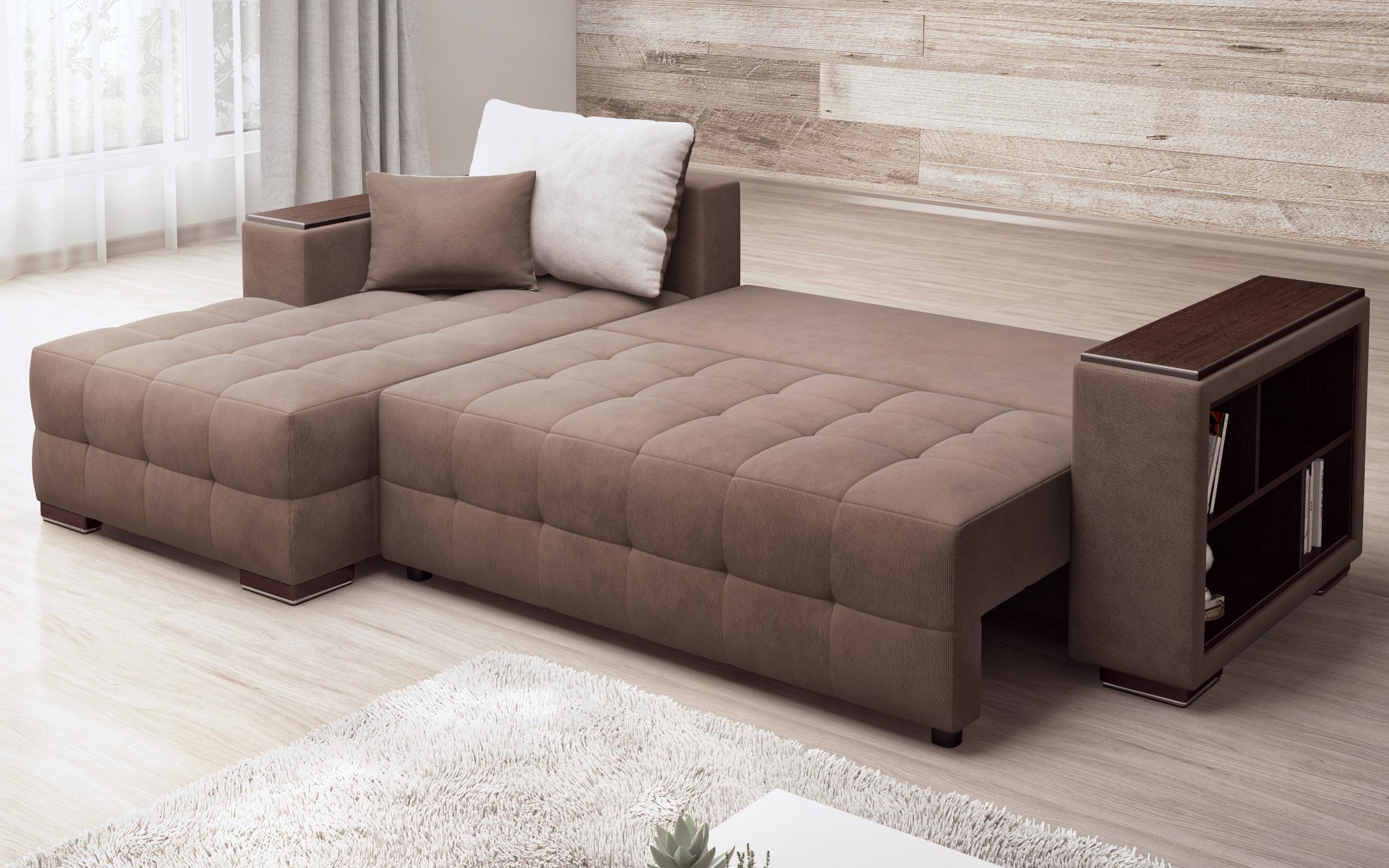 Γωνιακός καναπές  - κρεβάτι με ανάκλιντρο και μπράτσο μίνι ραφιέρα Melvin Spring S, καφέ + μπεζ  8