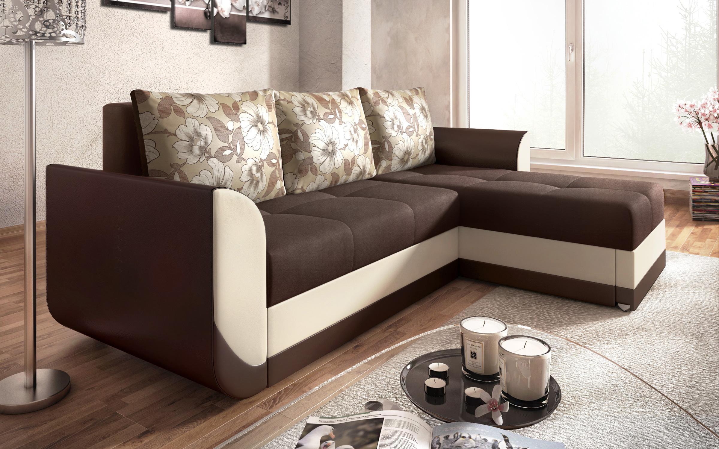 Γωνιακός καναπές Modus, καφέ + μπεζ + καφέ δέρμα  1