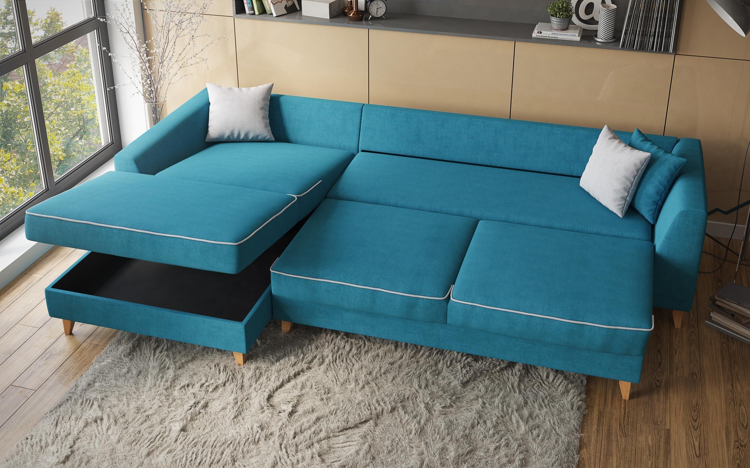 Γωνιακός καναπές - κρεβάτι Bolonia, μπλε γαλάζιο + ανοιχτό γκρι  3