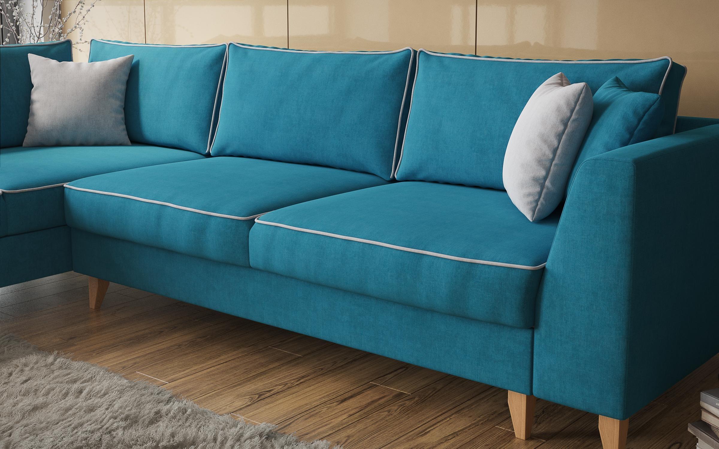 Γωνιακός καναπές - κρεβάτι Bolonia, μπλε γαλάζιο + ανοιχτό γκρι  4