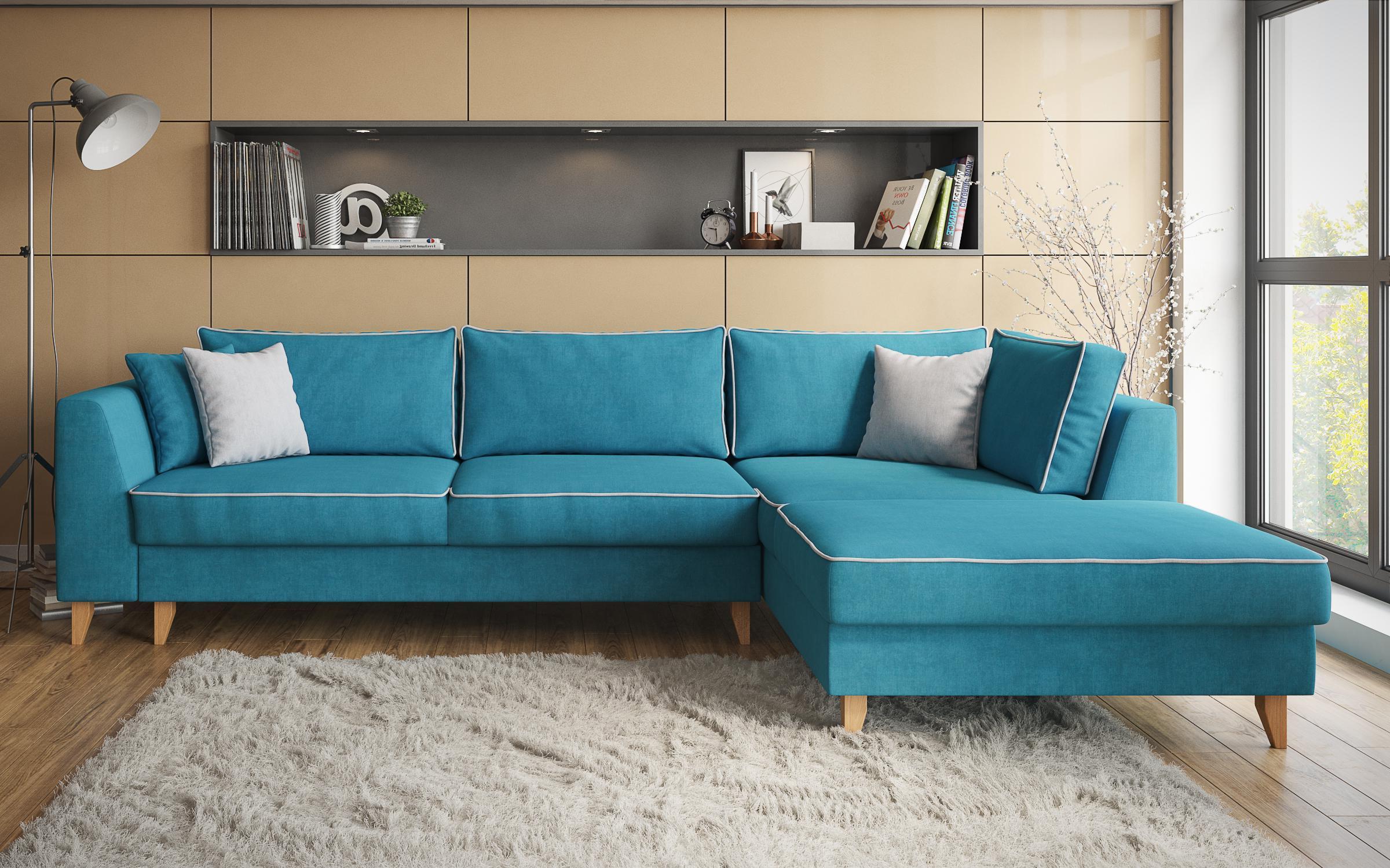 Γωνιακός καναπές - κρεβάτι Bolonia, μπλε γαλάζιο + ανοιχτό γκρι  1