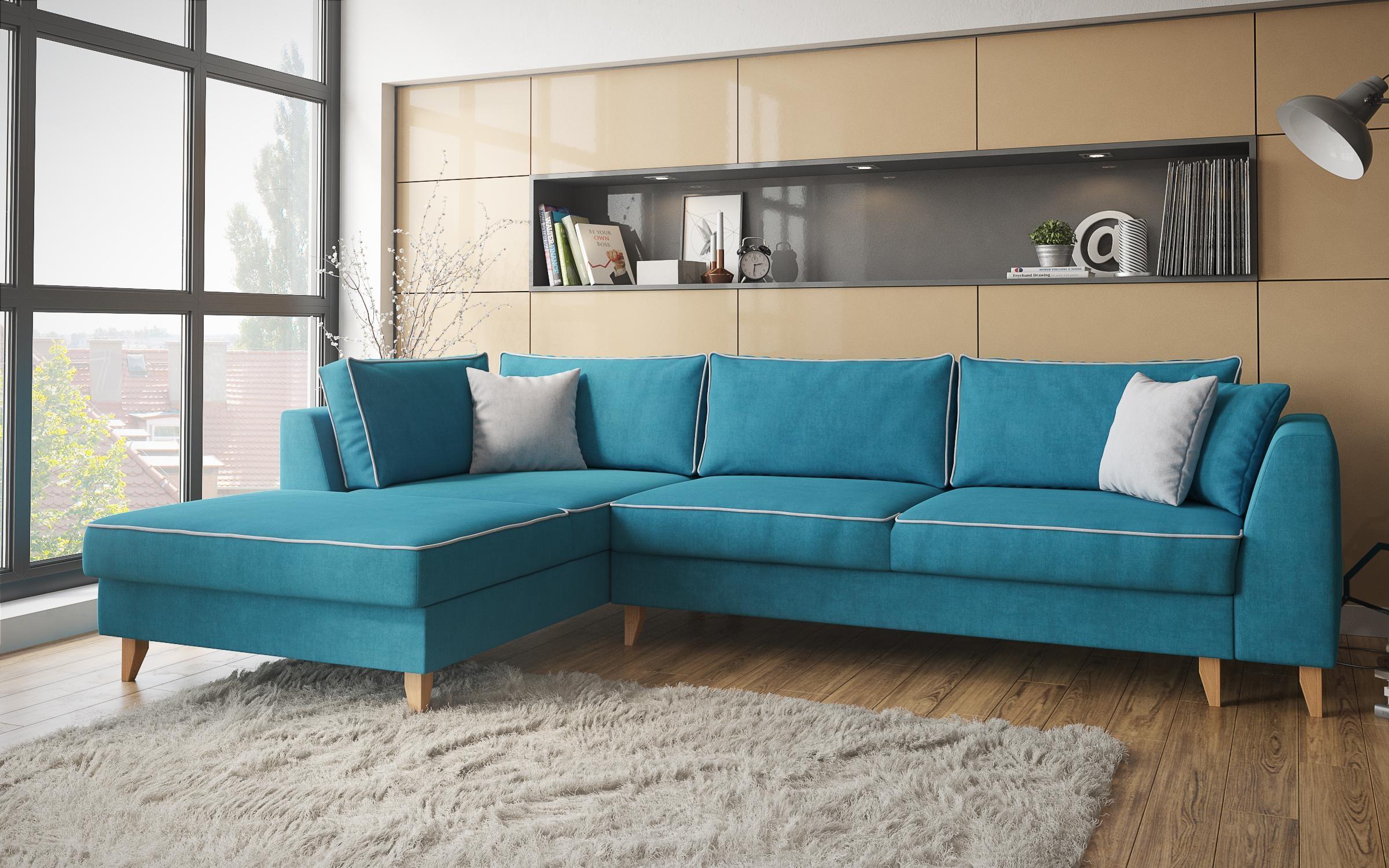 Γωνιακός καναπές - κρεβάτι Bolonia, μπλε γαλάζιο + ανοιχτό γκρι  5