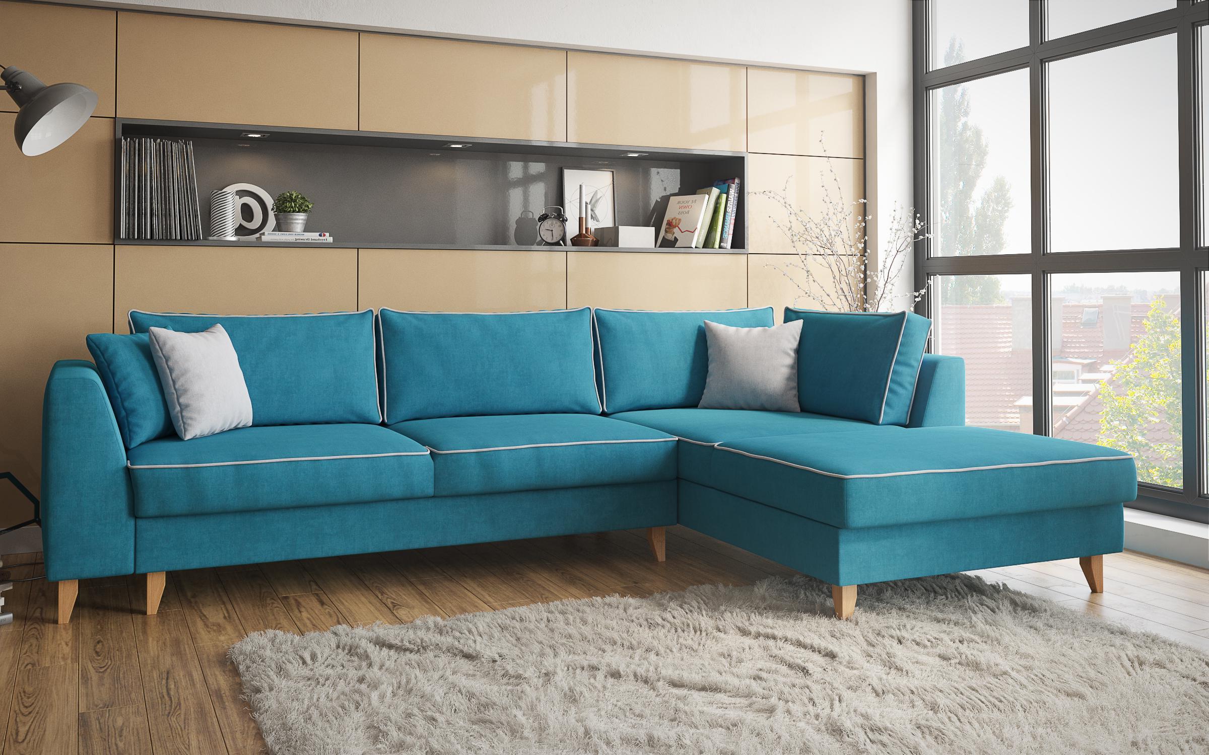 Γωνιακός καναπές - κρεβάτι Bolonia, μπλε γαλάζιο + ανοιχτό γκρι  5