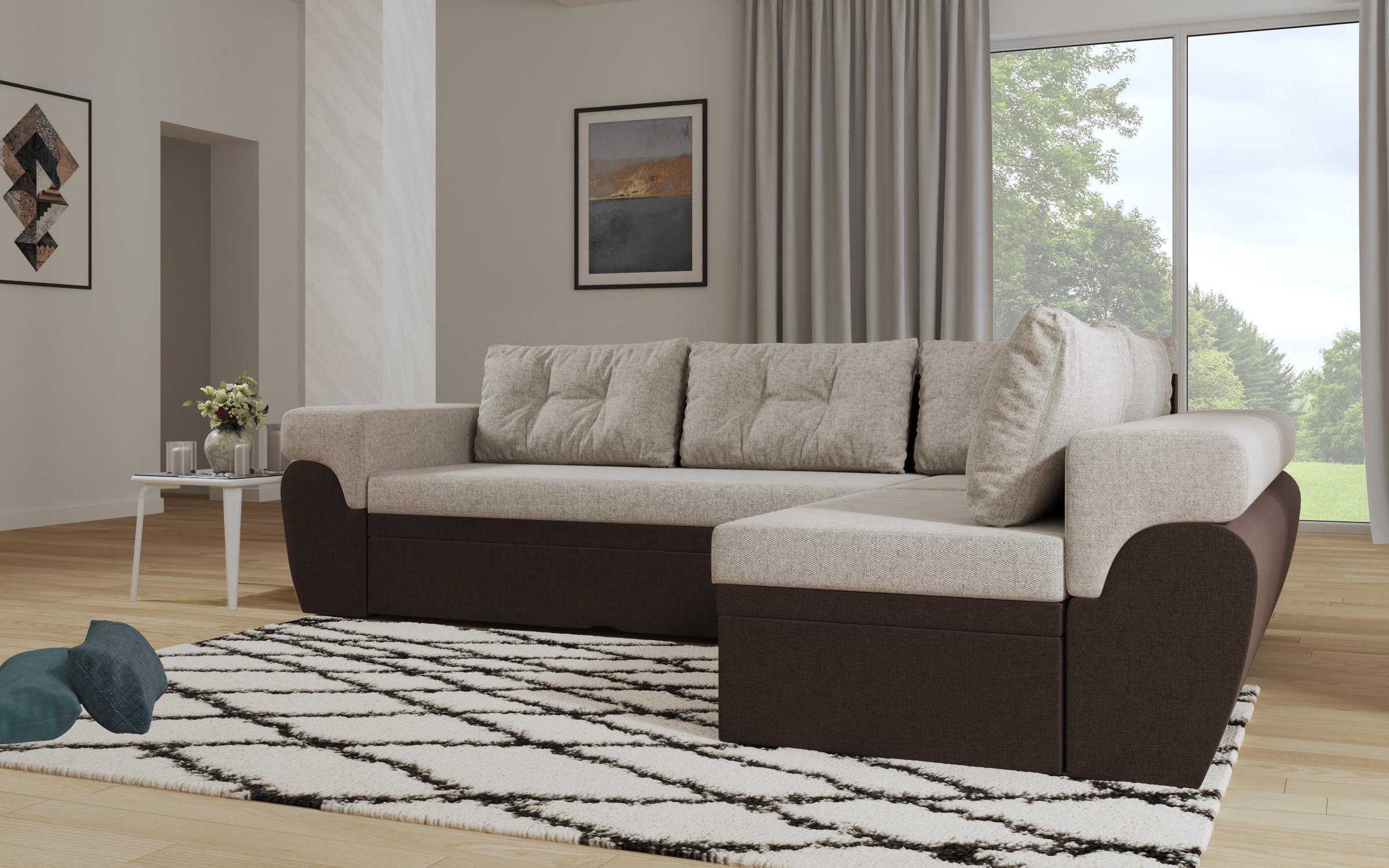 Γωνιακός καναπές – κρεβάτι Marakai, καφέ + μπεζ  3