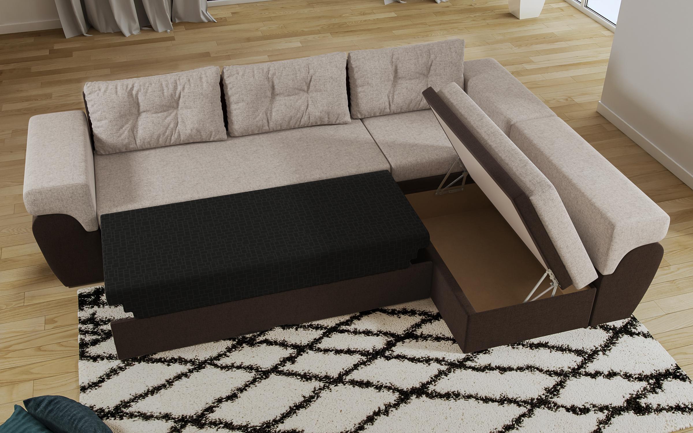 Γωνιακός καναπές – κρεβάτι Marakai, καφέ + μπεζ  8