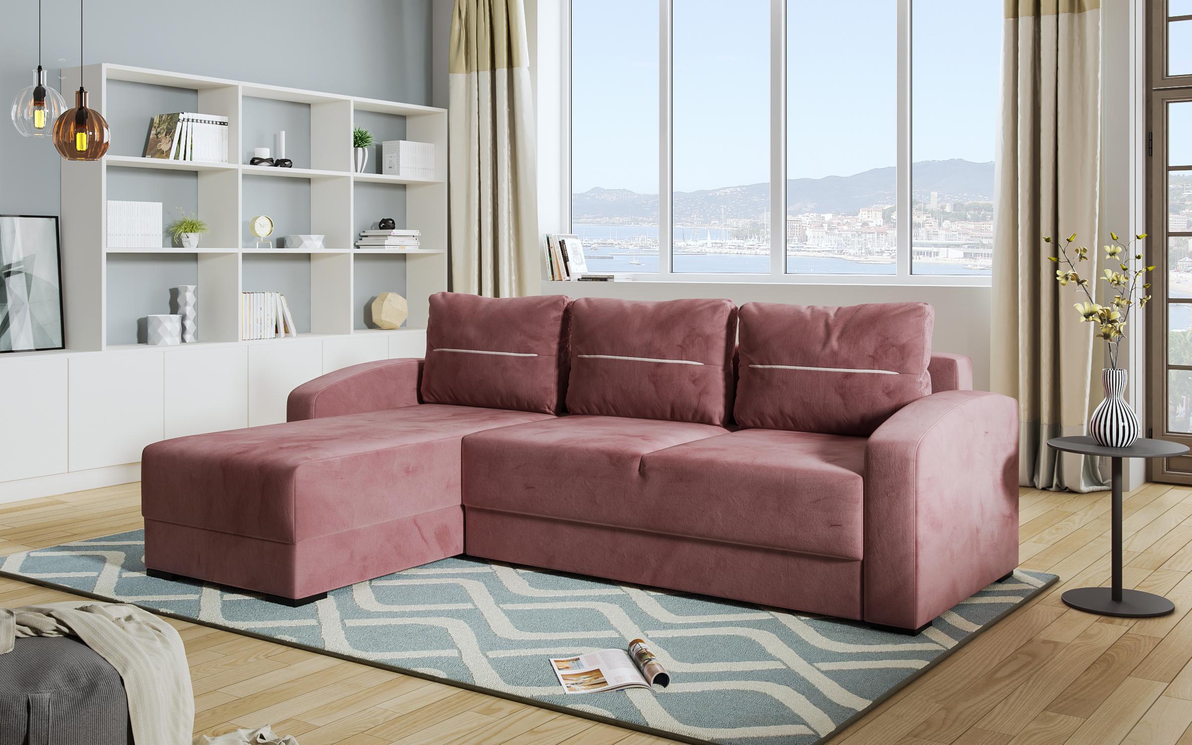 Γωνιακός καναπές – κρεβάτι Olen, ροζ + μπεζ  3
