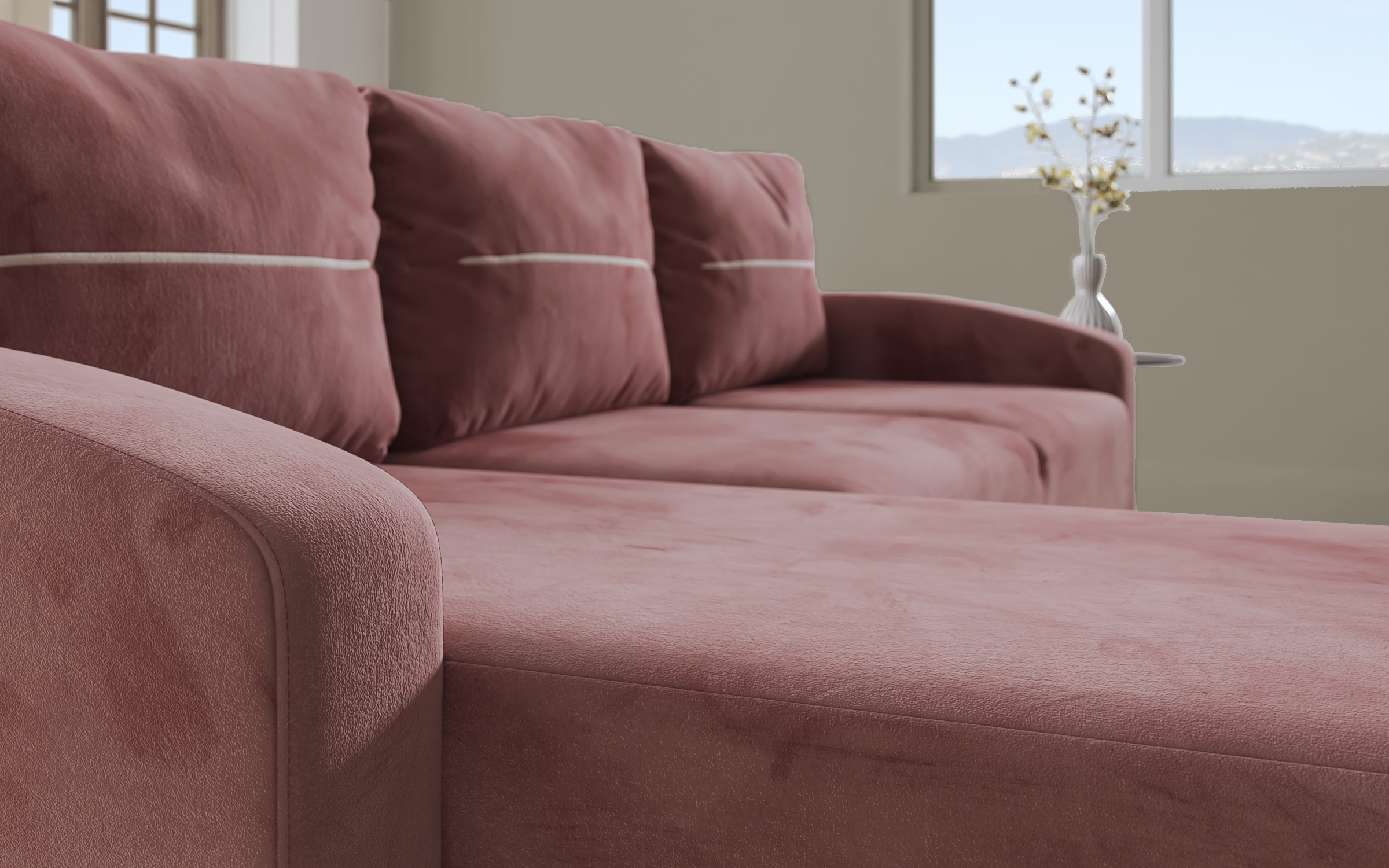 Γωνιακός καναπές – κρεβάτι Olen, ροζ + μπεζ  8