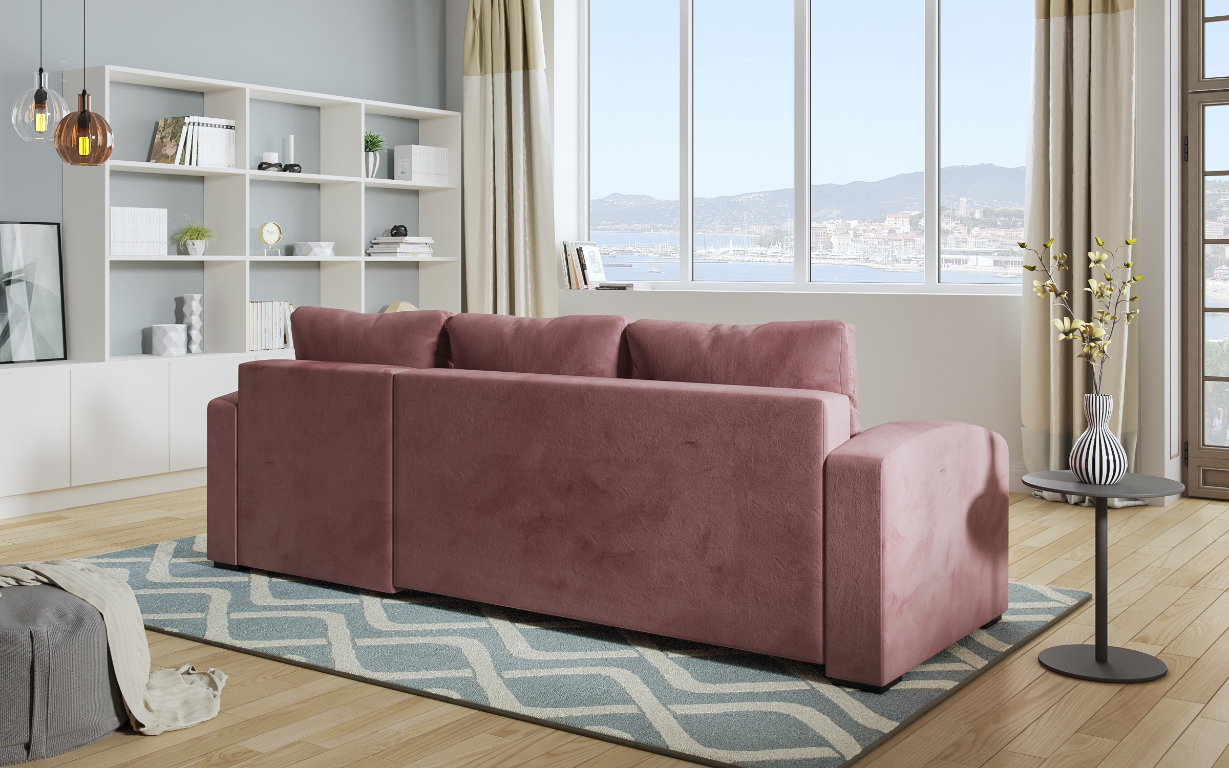 Γωνιακός καναπές – κρεβάτι Olen, ροζ + μπεζ  6