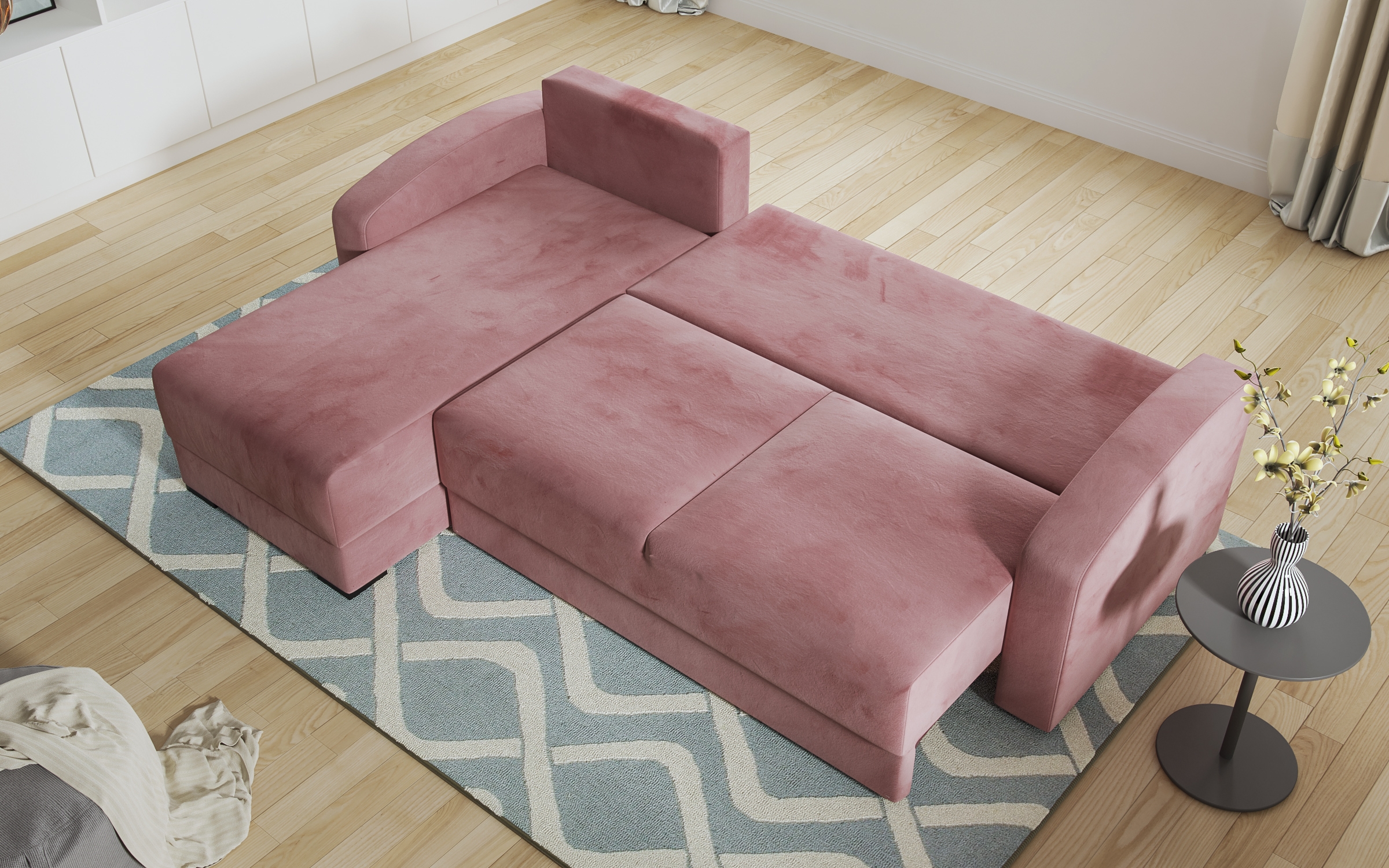 Γωνιακός καναπές – κρεβάτι Olen, ροζ + μπεζ  7