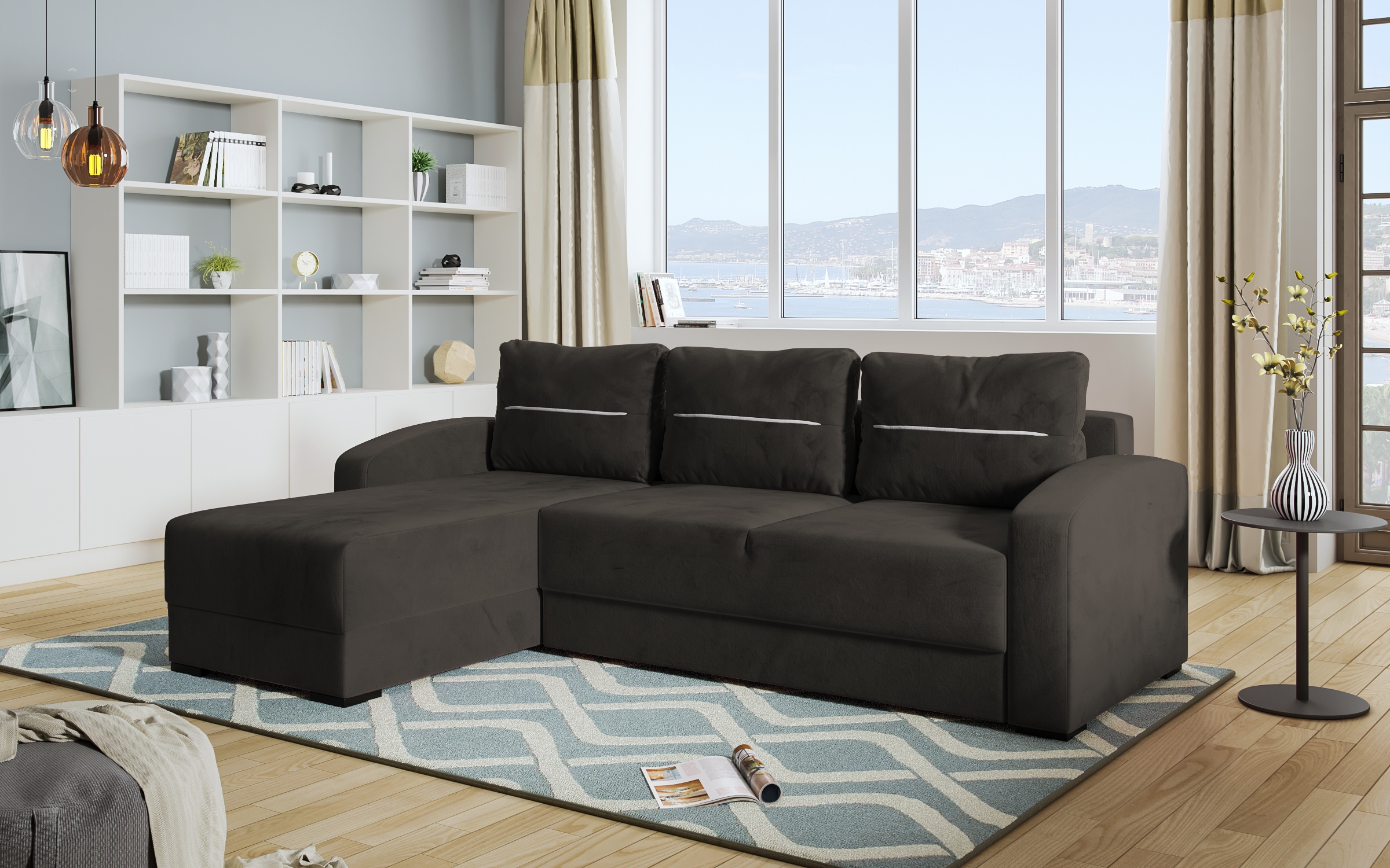 Γωνιακός καναπές – κρεβάτι Olen, γκρι + μπεζ  3