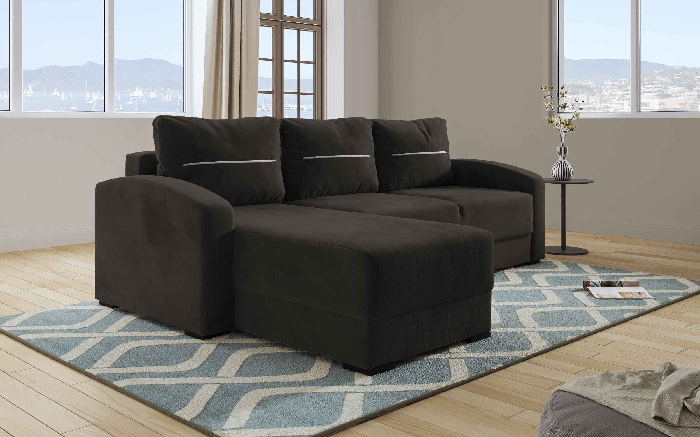 Γωνιακός καναπές – κρεβάτι Olen, γκρι + μπεζ  4