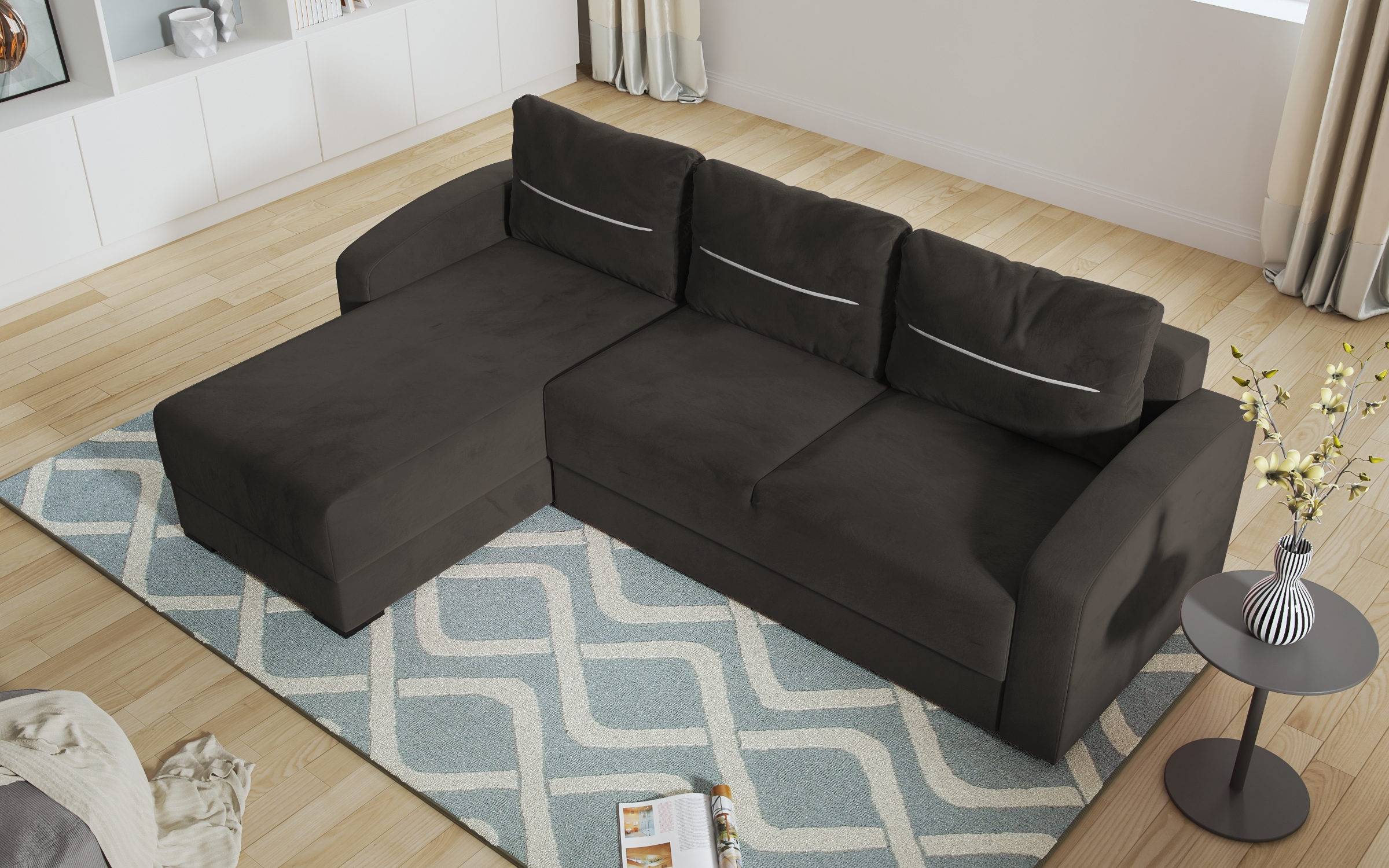 Γωνιακός καναπές – κρεβάτι Olen, γκρι + μπεζ  5