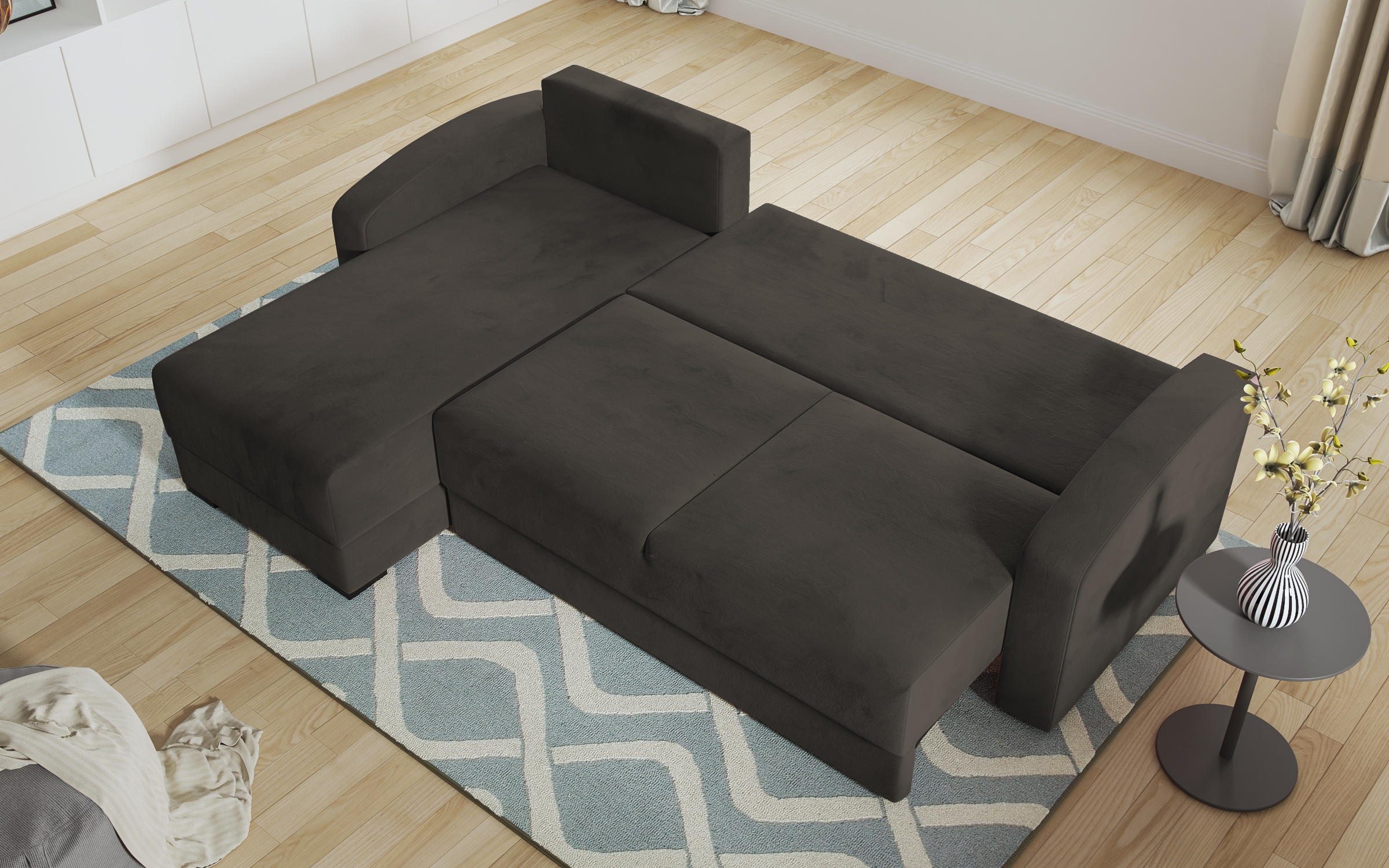 Γωνιακός καναπές – κρεβάτι Olen, γκρι + μπεζ  7