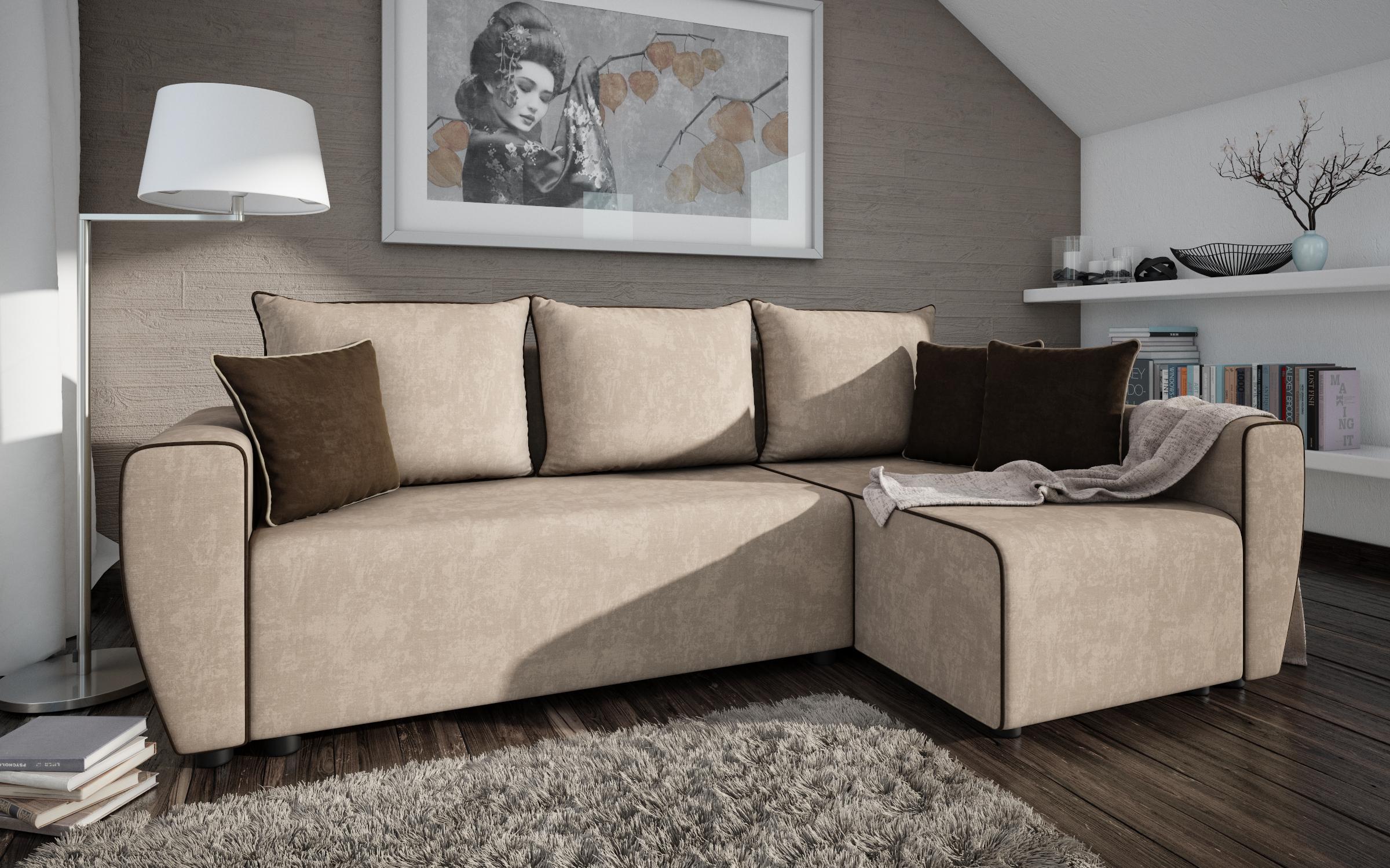 Γωνιακός καναπές – κρεβάτι Orchidea, μπεζ + καφέ  1