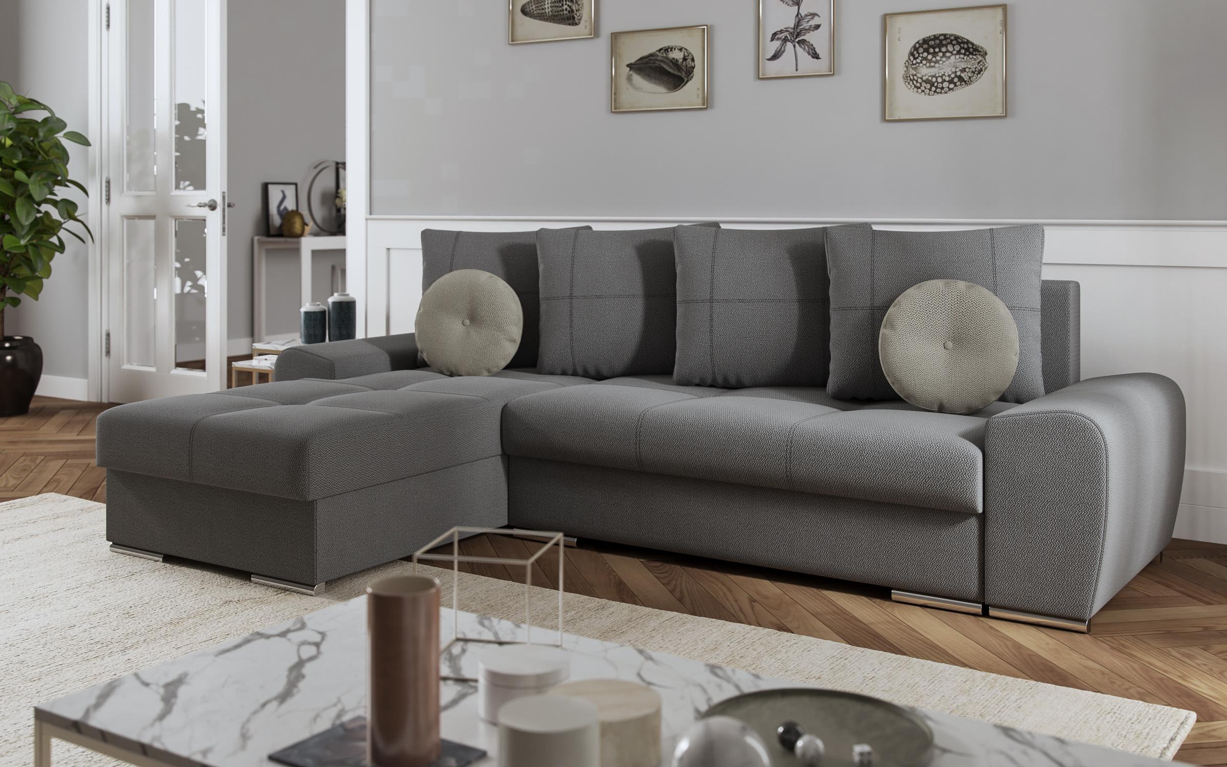 Γωνιακός καναπές – κρεβάτι Roli, γκρι + ανοιχτό μπεζ  4